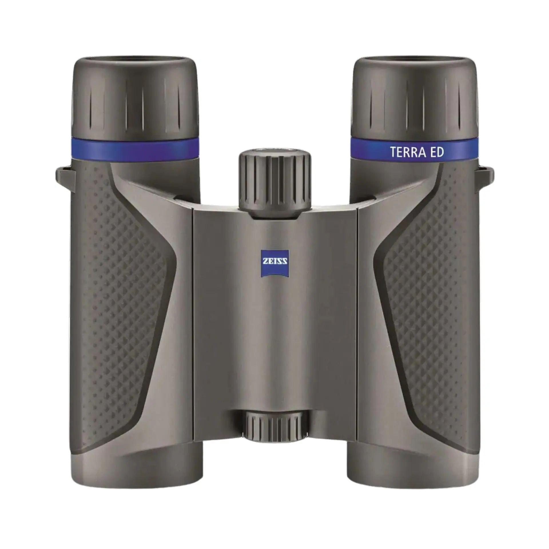 Dark binoculars with blue connecting ring, marked Terra ED