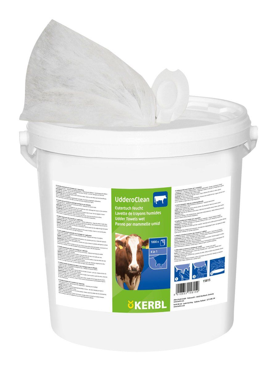 Kerbl UdderoClean Wet Udder Towels, 1000 Sheets, Bucket