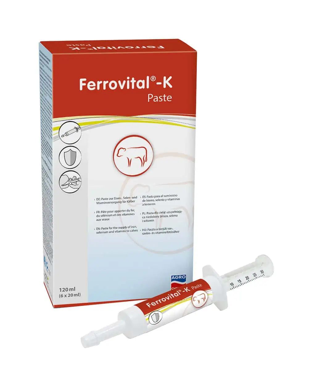 Kerbl Ferrovital-K Järnpasta för kalvar, 6 x 20 ml, förpackning