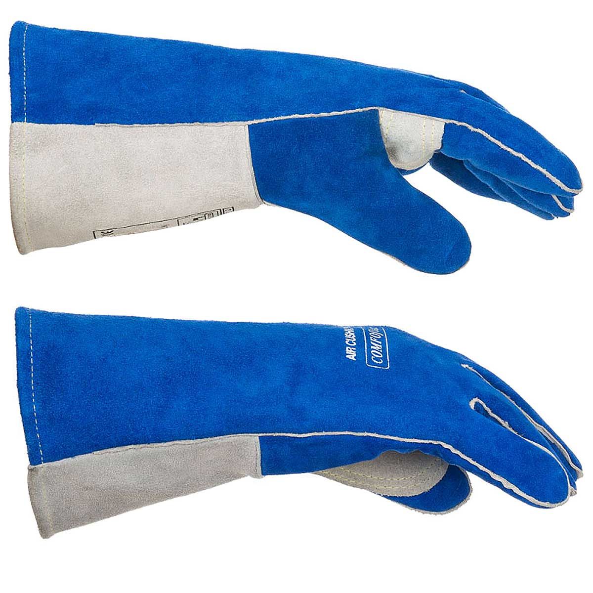 Guanti da saldatura in pelle blu con risvolto grigio, paio