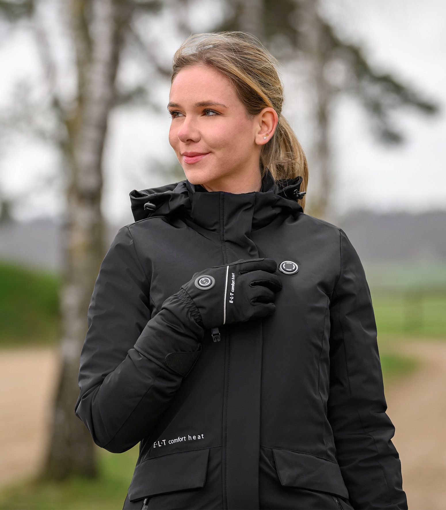 ELT Comfort Heat fűtőparka, fekete, szél- és vízálló, 6 fűtőzónával, kezelőelemek, kapcsoló