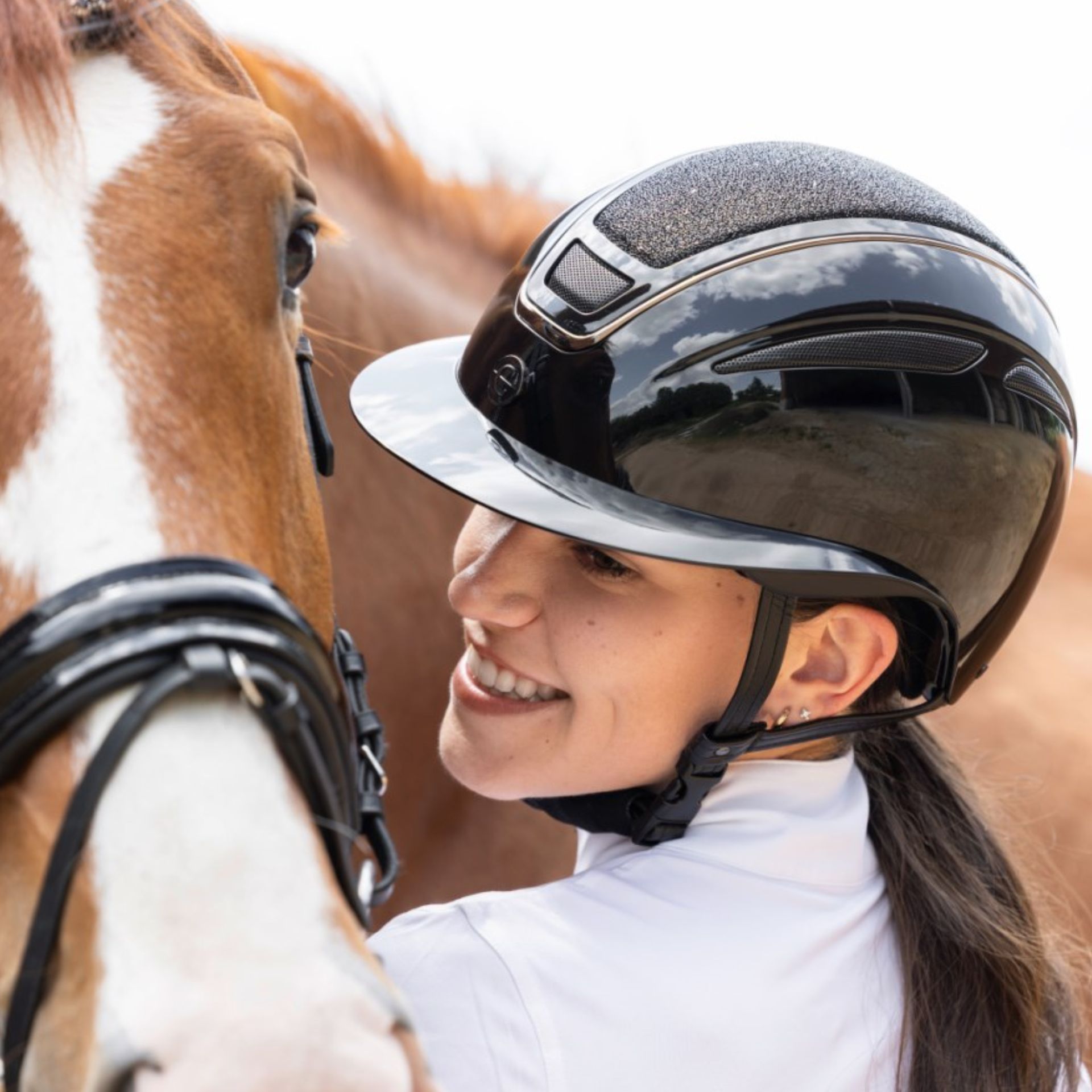 Covalliero Riding Helmet Elite Polo with Polo Visor, in use