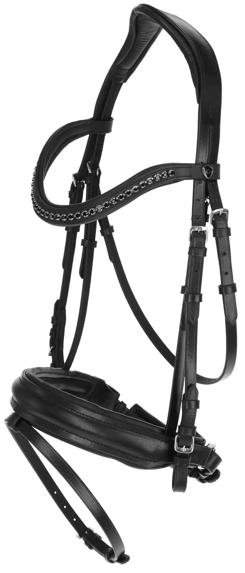 Covalliero Frâu suedez din piele neagră, cu hățuri, fără zăbală, Pony/Cob/Full