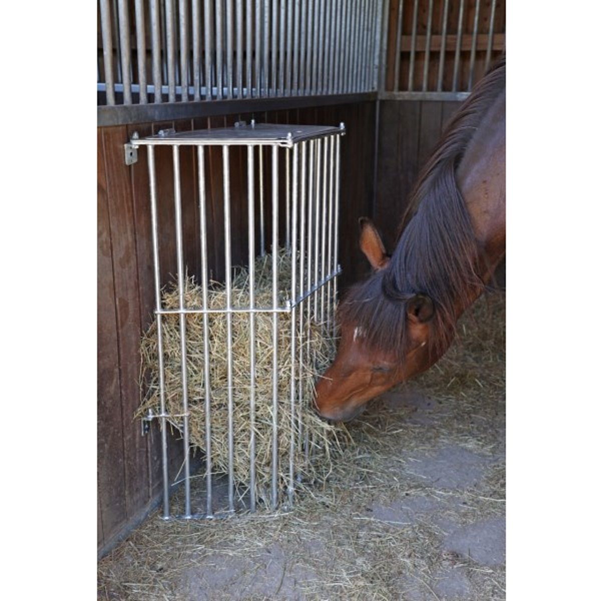 Horse Wall Hayrack SlowFeed Plus, in use, in the stable