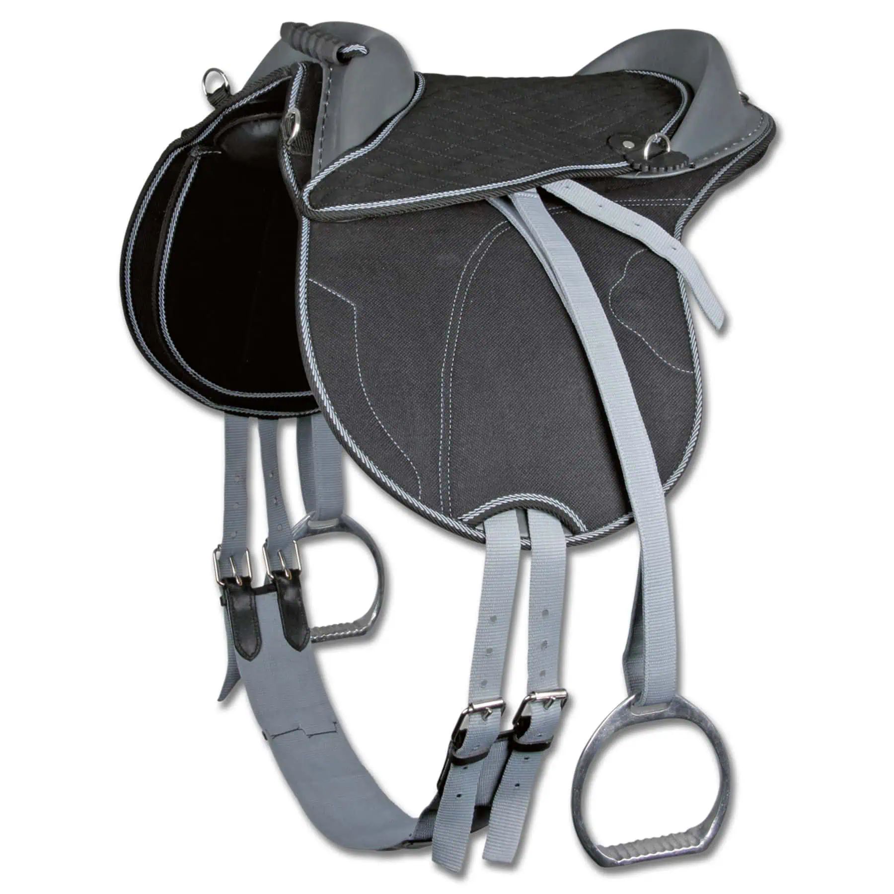Coussin d'équitation enfant Waldhausen, noir/gris, avec étriers