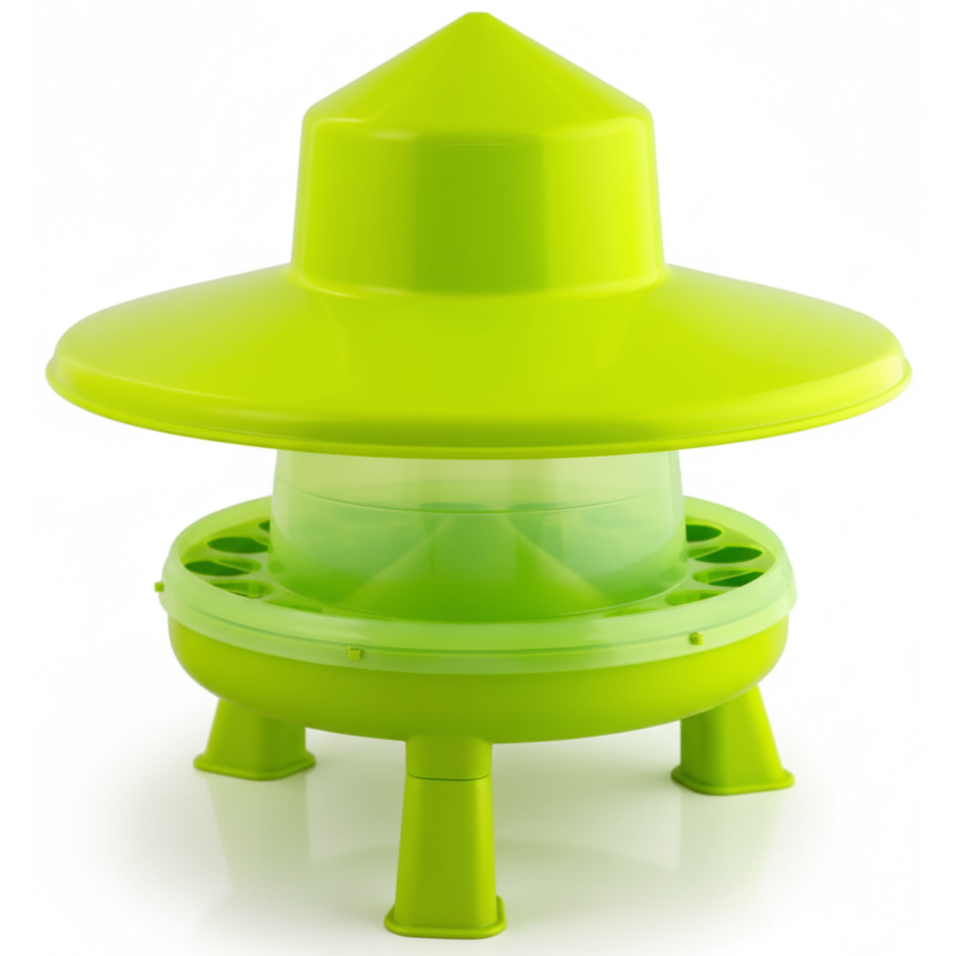 Mangeoire pour poules en plastique 4 kg avec pieds et chapeau de pluie, vert