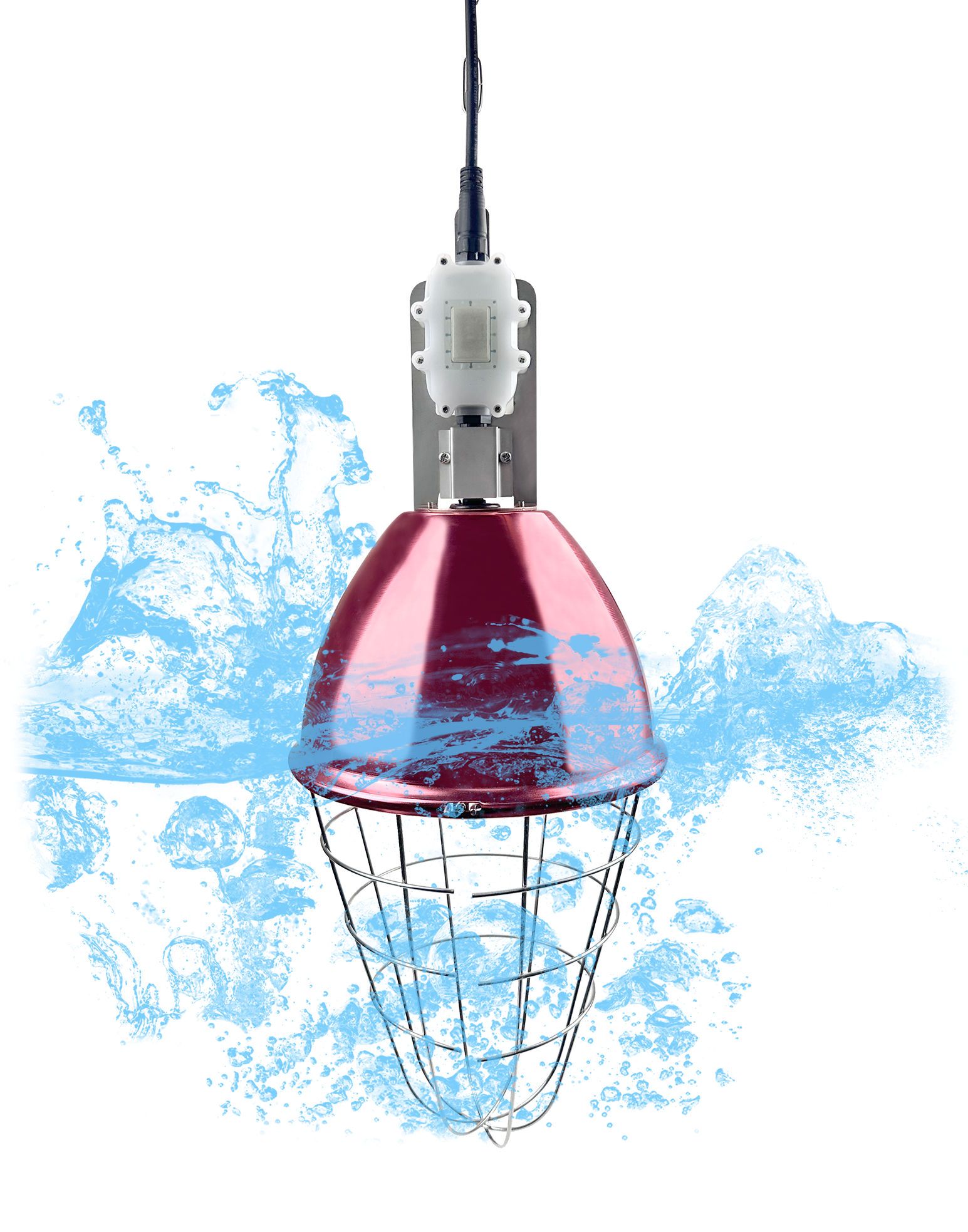 industrial lamp, explosion cover, metal cage, red lampshade, hanging lamp