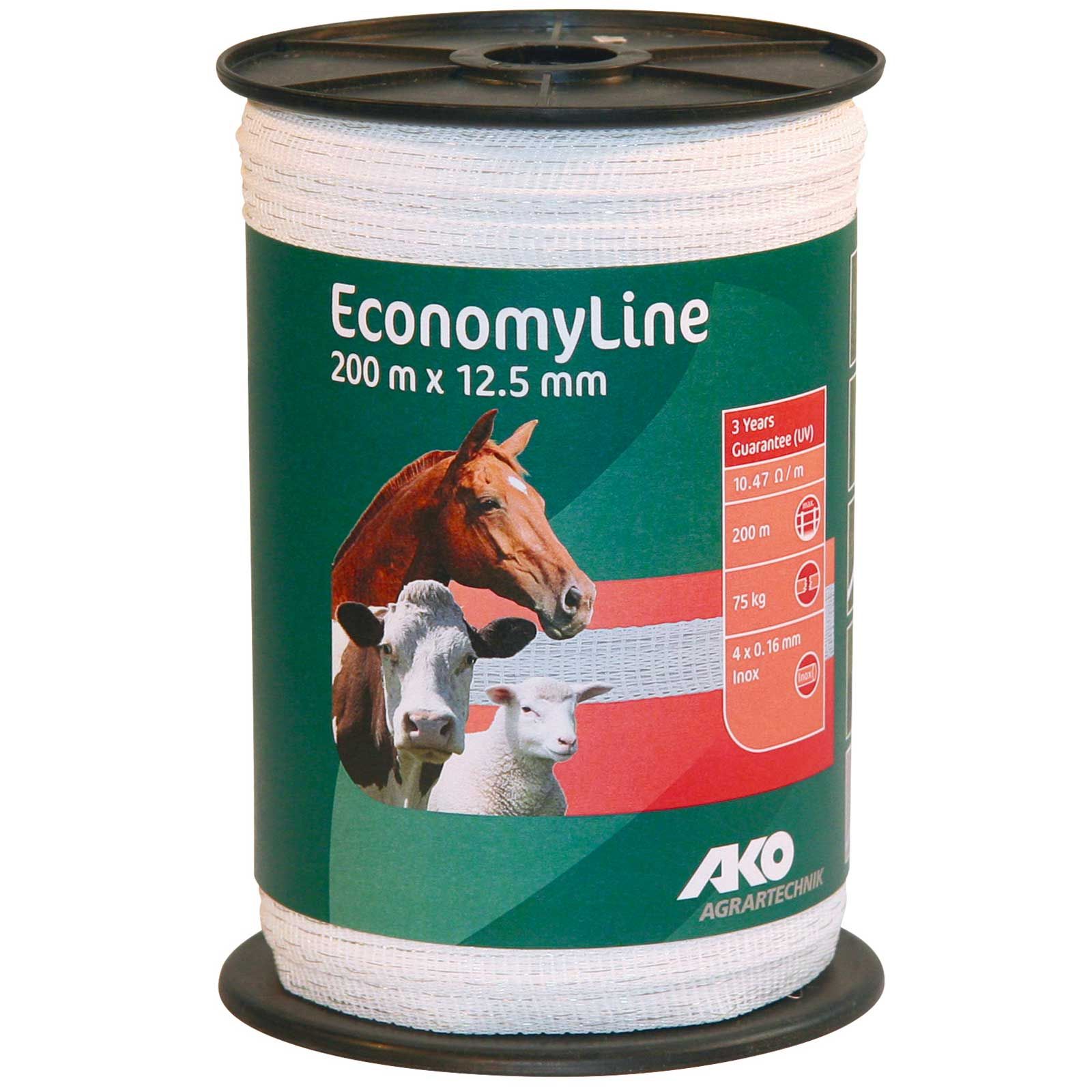 AKO Pasture Fence Tape EconomyLine, white, for short fences and paddocks, packaging