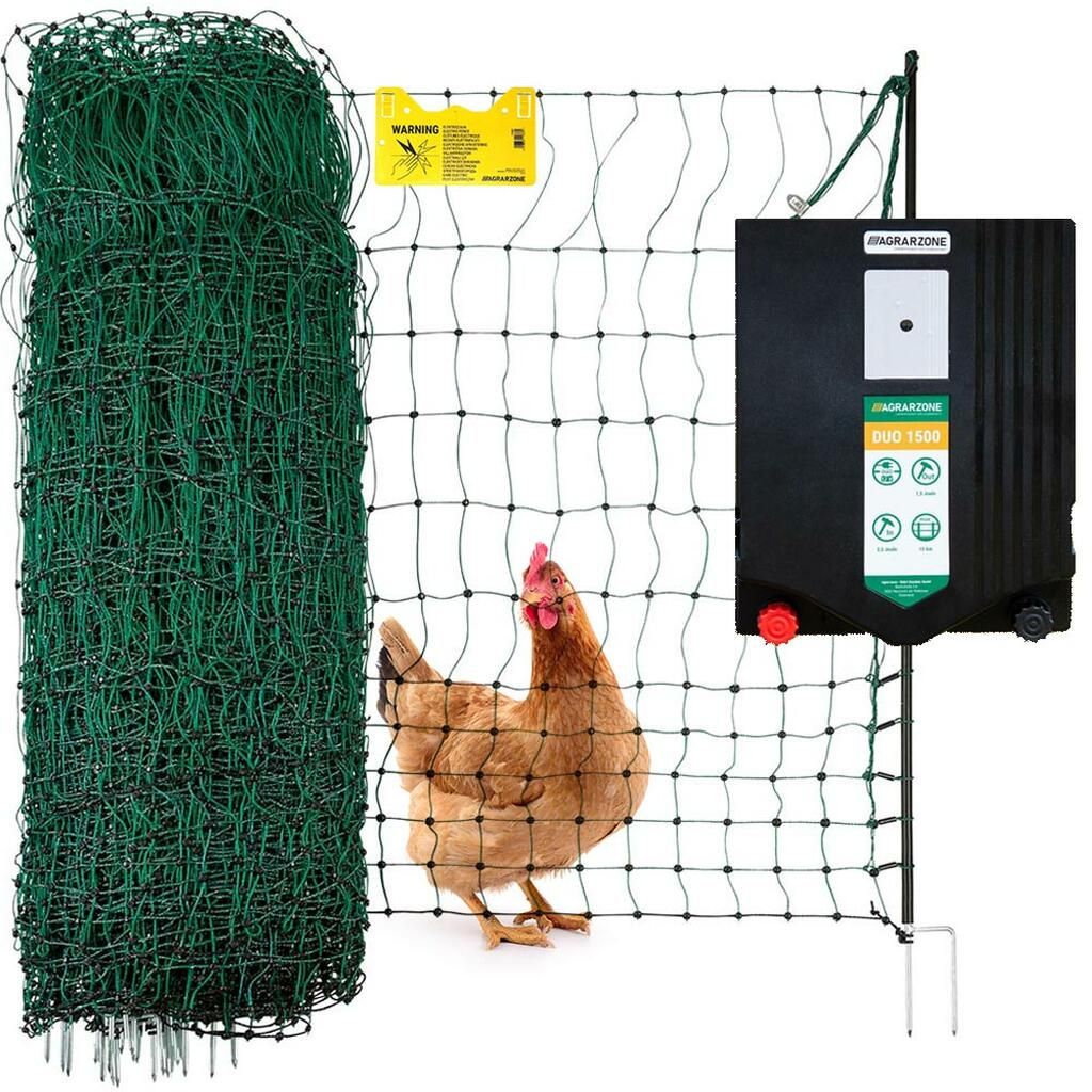 Agrarzone Geflügelzaun Set DUO 1500 12V/230V, 2J, Netz 50m x 112cm, grün