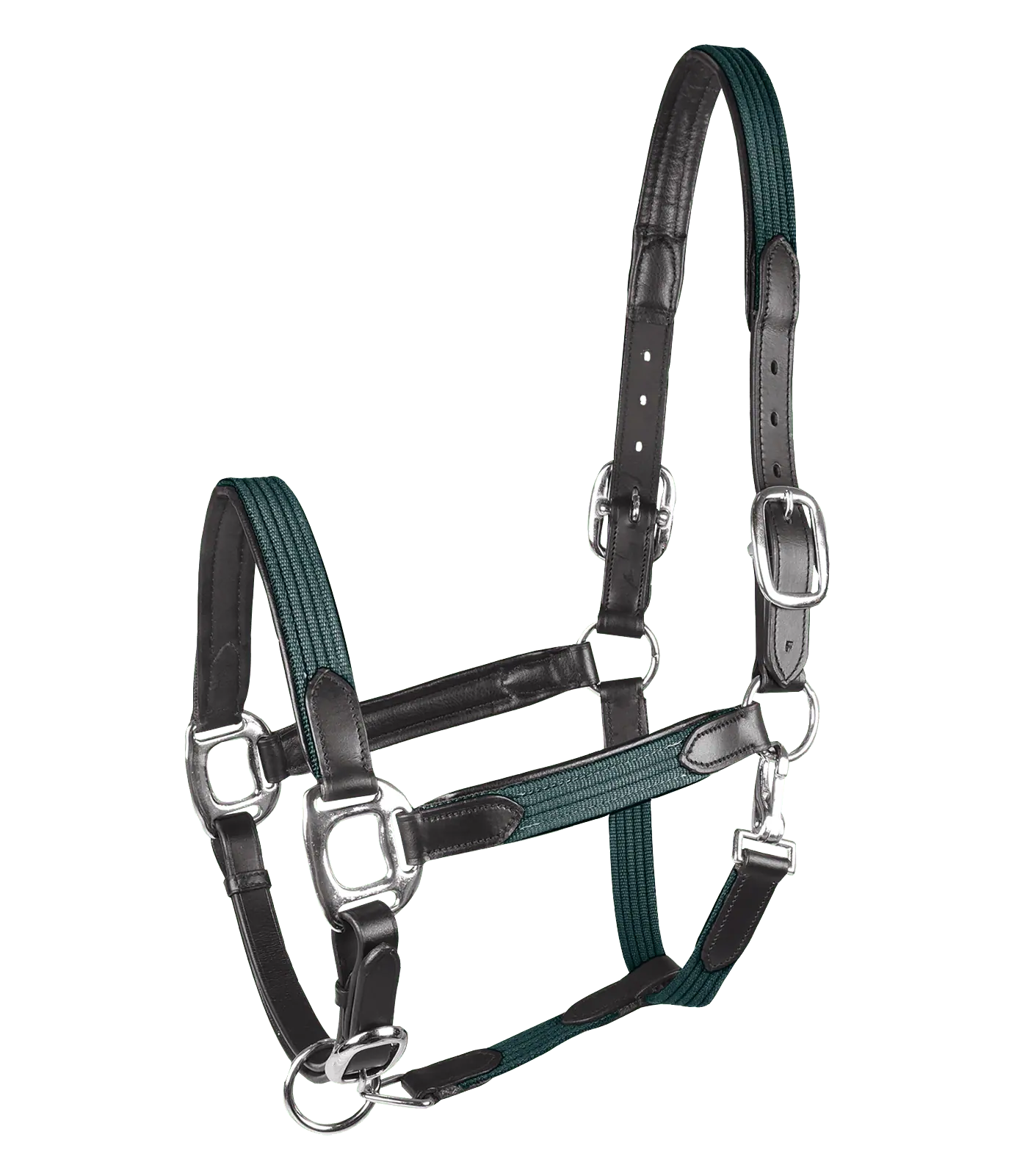 Licol STAR MIX, Cuir & Sangle, Réglable en Deux Points, vert sapin/argent Poney