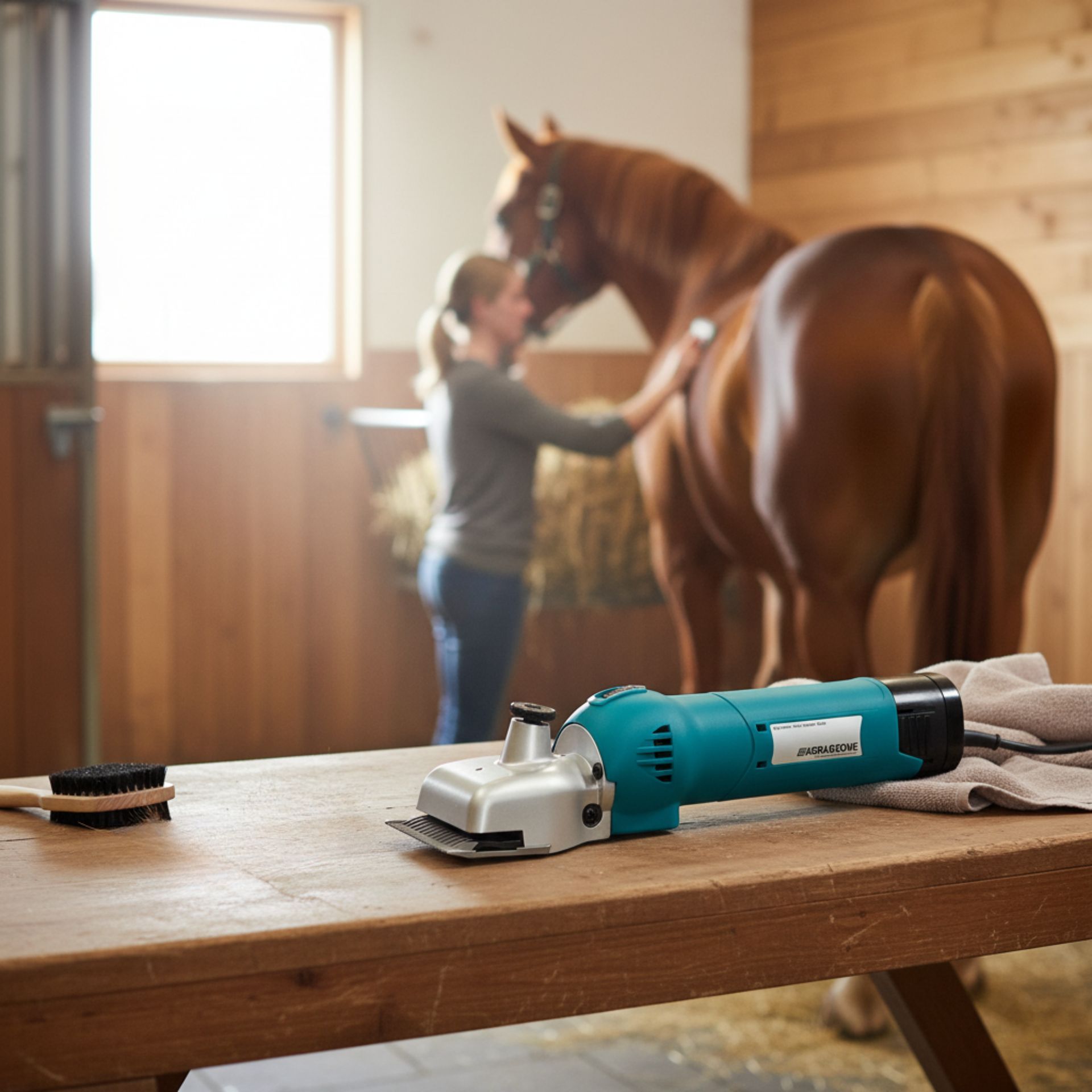 Tondeuse pour chevaux Agrarzone PowerCut 230 V, en utilisation