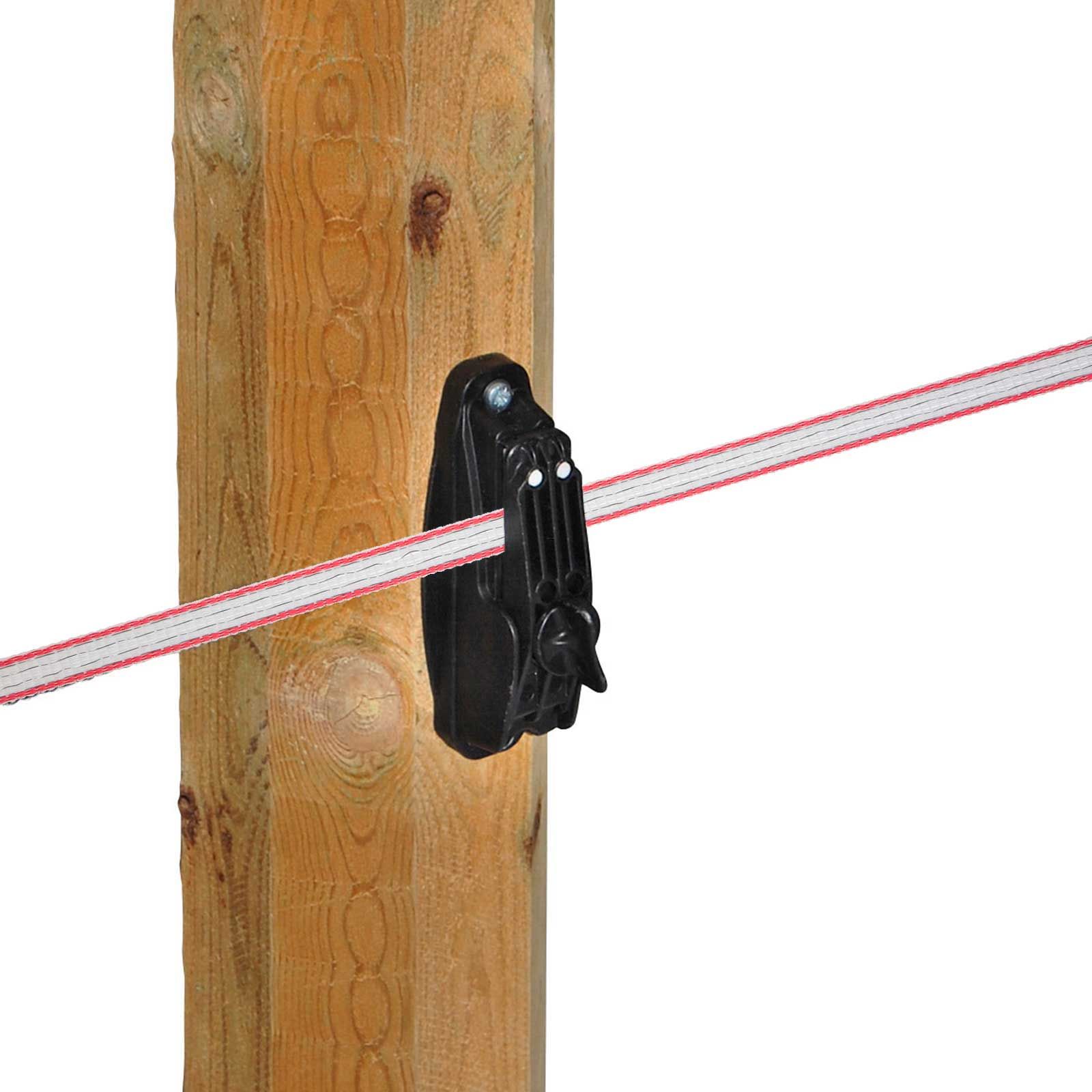 Agrarzone bandă pentru garduri electrice Premium 0,30 TriCOND, alb-roșu, în utilizare, izolator