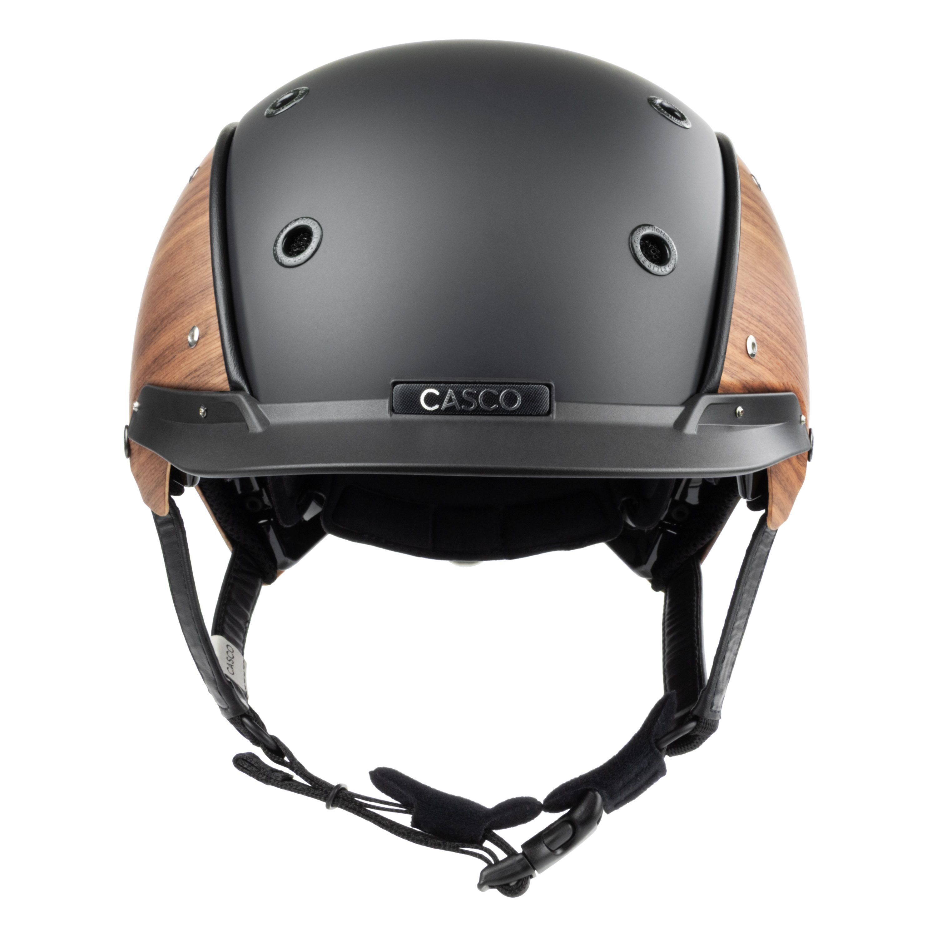Casco Champ Split Fumed Reithelm schwarz in edler Holzoptik, Rückansicht