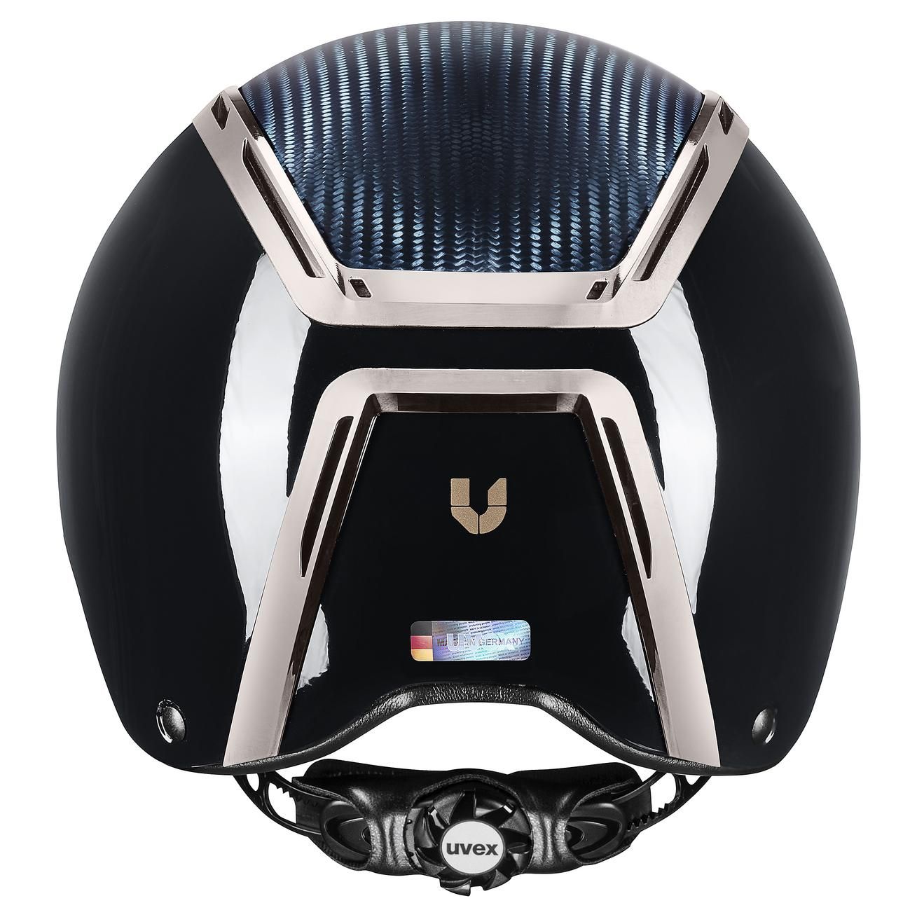 casco da equitazione uvex exxeed ultimate, blu navy lucido, vista posteriore