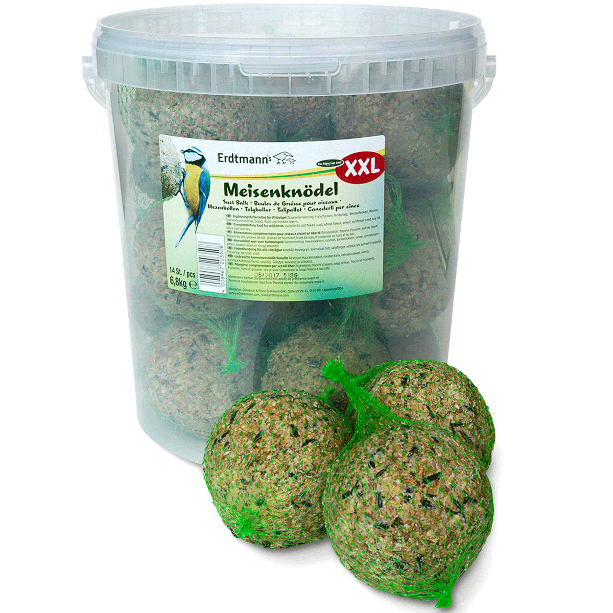 Erdtmanns 14 tit dumplings XXL i hink, förpackning