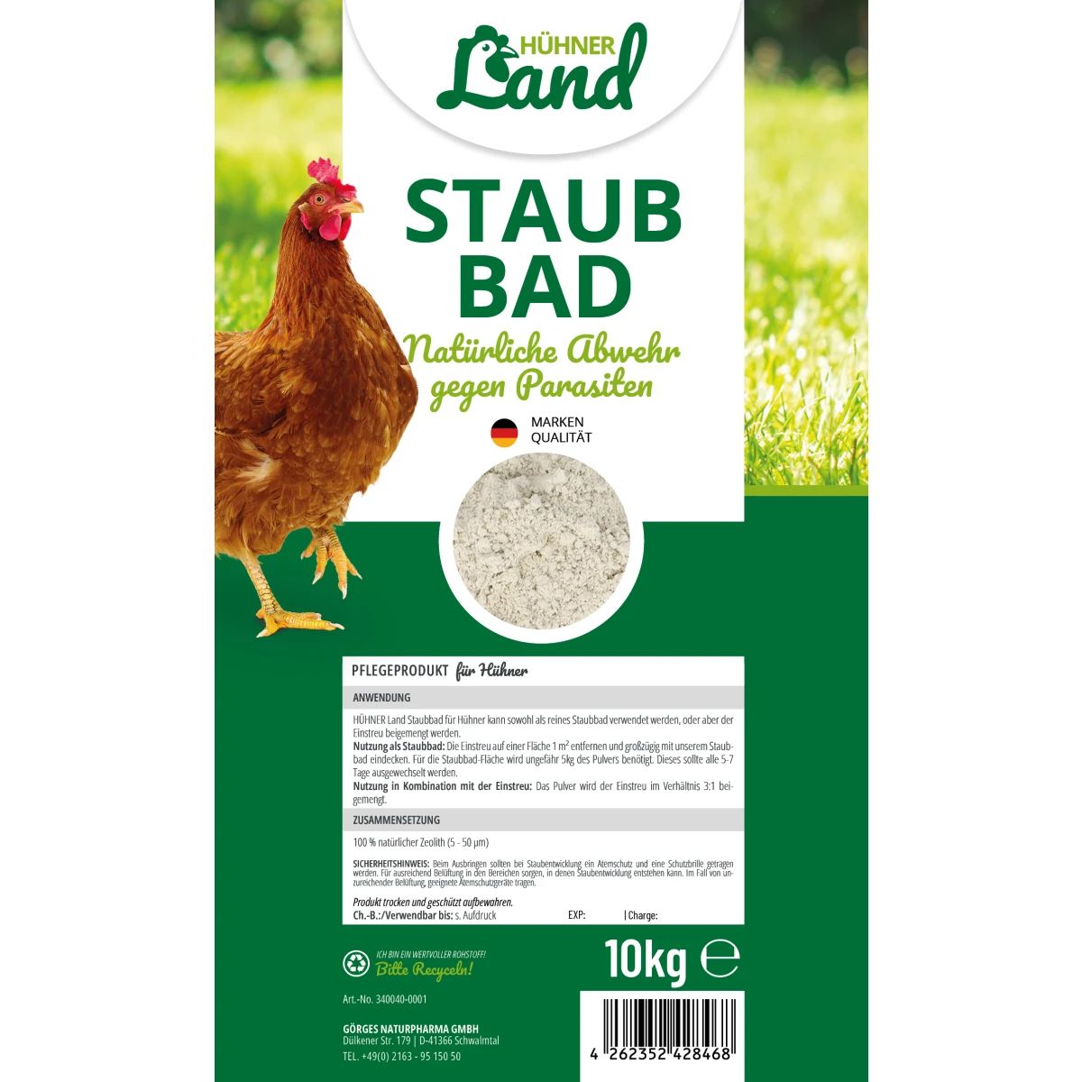 Hühnerland Dammbad för höns 10 kg, framifrån