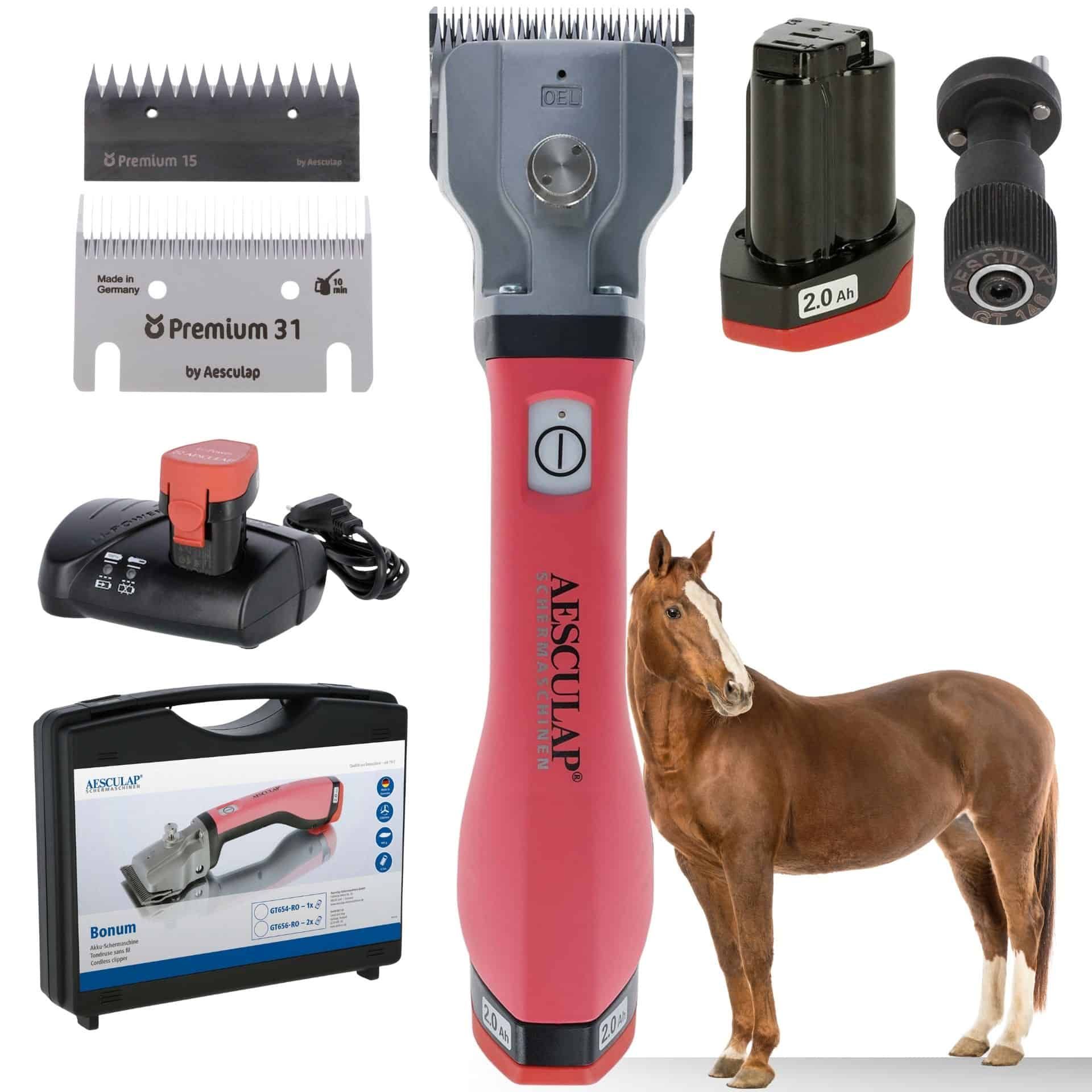 Tosatrice a batteria per cavalli Aesculap Bonum rosa con 1 batteria e chiave TORQUI