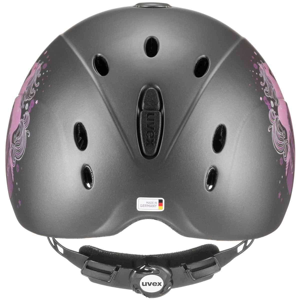 Casco da equitazione uvex onyxx decor bambini, motivo principessa e pony, vista posteriore