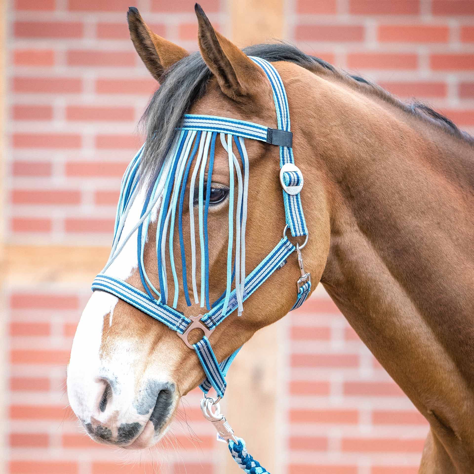 Bandeau anti-mouches BUSSE VISBY II, protection insectes cheval, FULL cool blue/gris/navy
