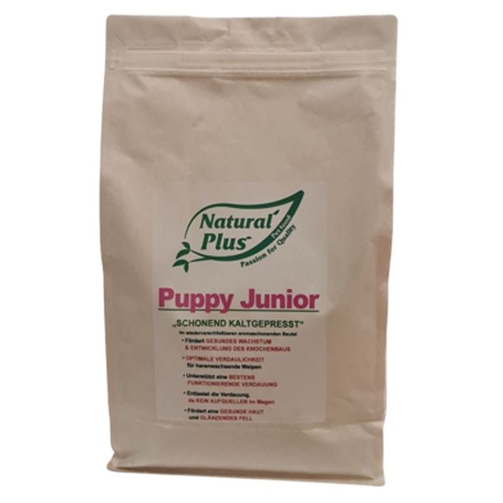 Natural Plus Puppy Junior, hidegen sajtolt, csomagolás