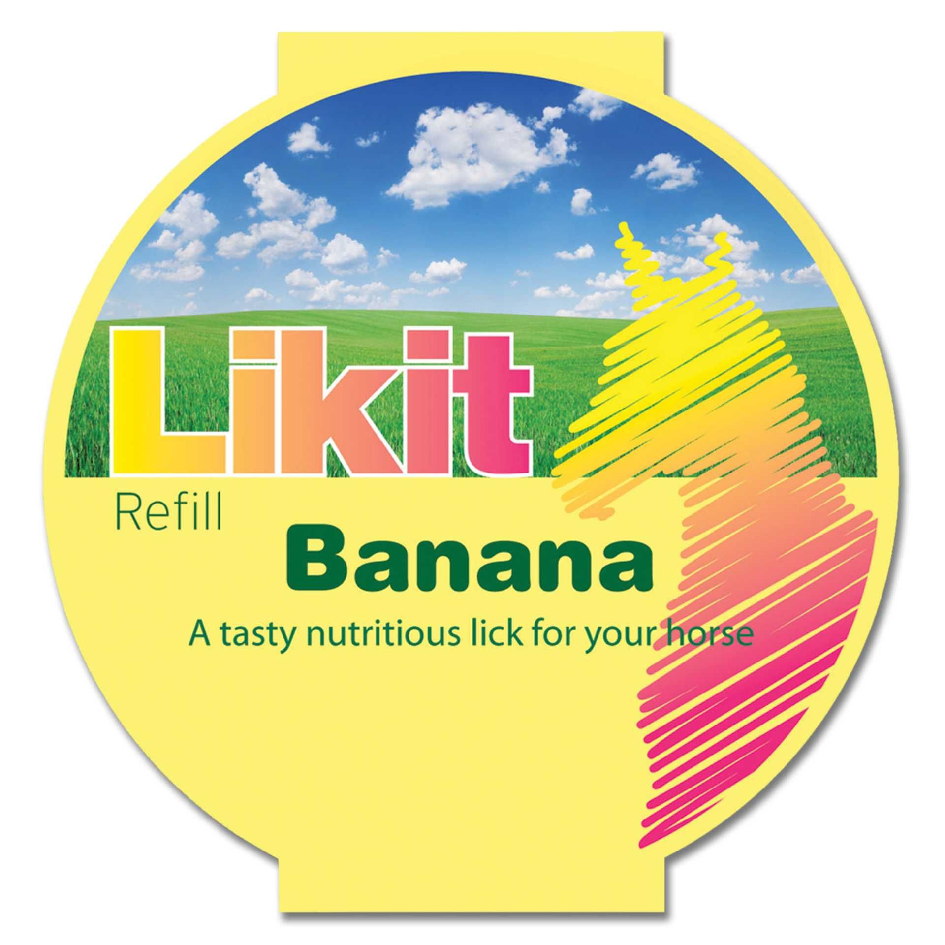 Likit Leckstein 625 g, Banane, Beschäftigung für Pferde, Etikett
