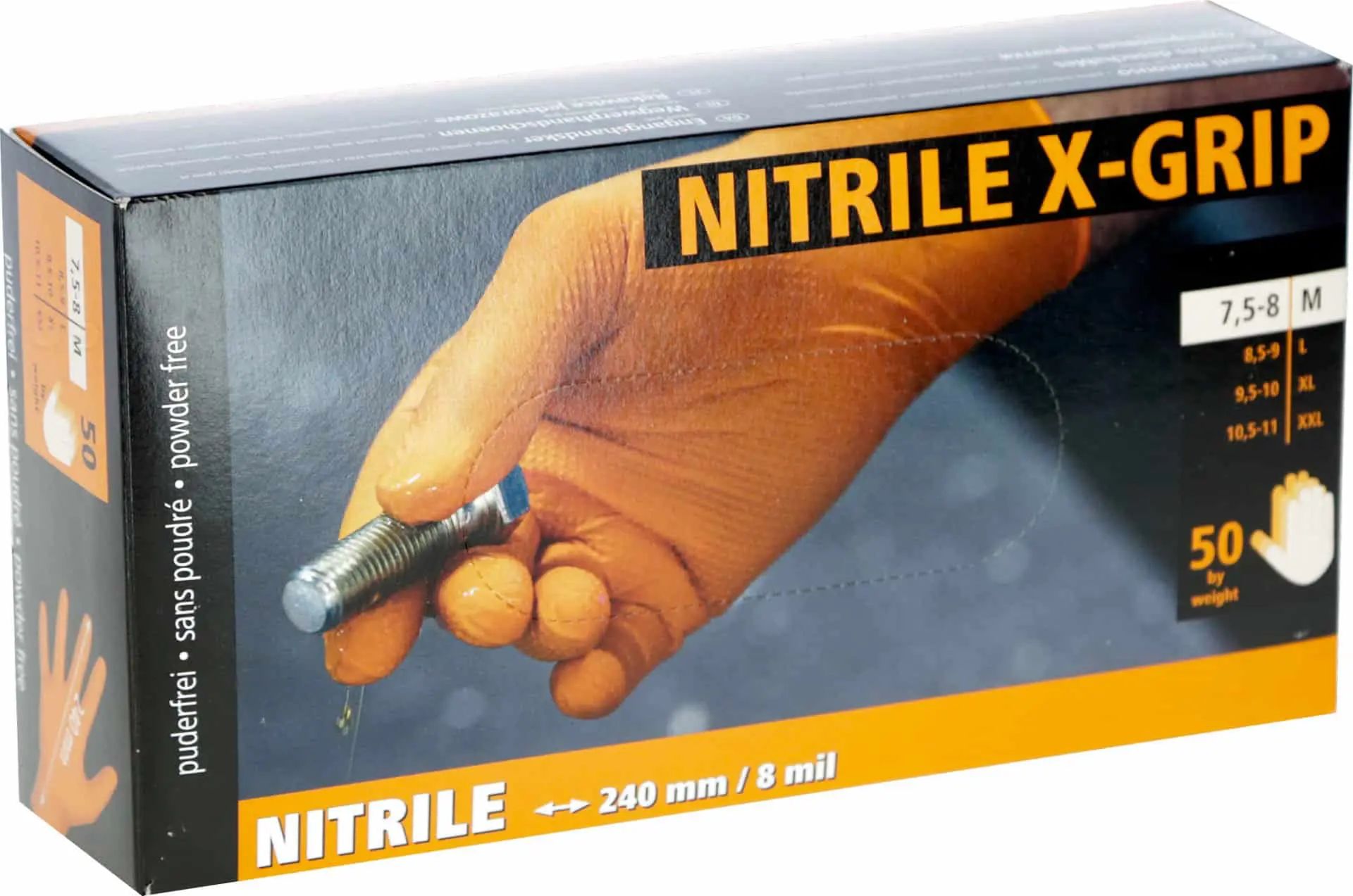 Kerbl Nitril engångshandske X-Grip, orange, halkfri, 50 st, förpackning