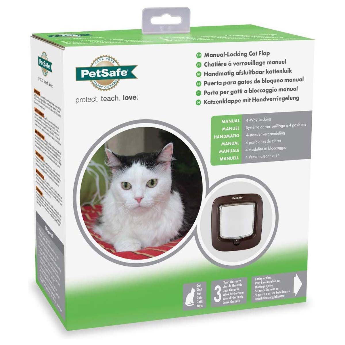 PetSafe Katzenklappe braun, manuelle 4-Wege-Verriegelung, Verpackung