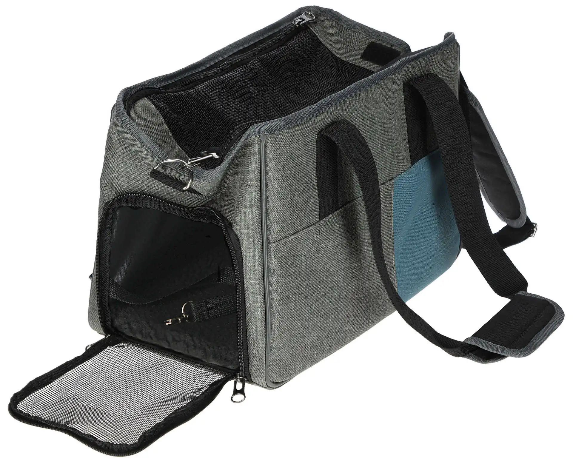 Sac de transport Kerbl Vacation pentru câini, gri/albastru, 40x20x27 cm, vedere din față