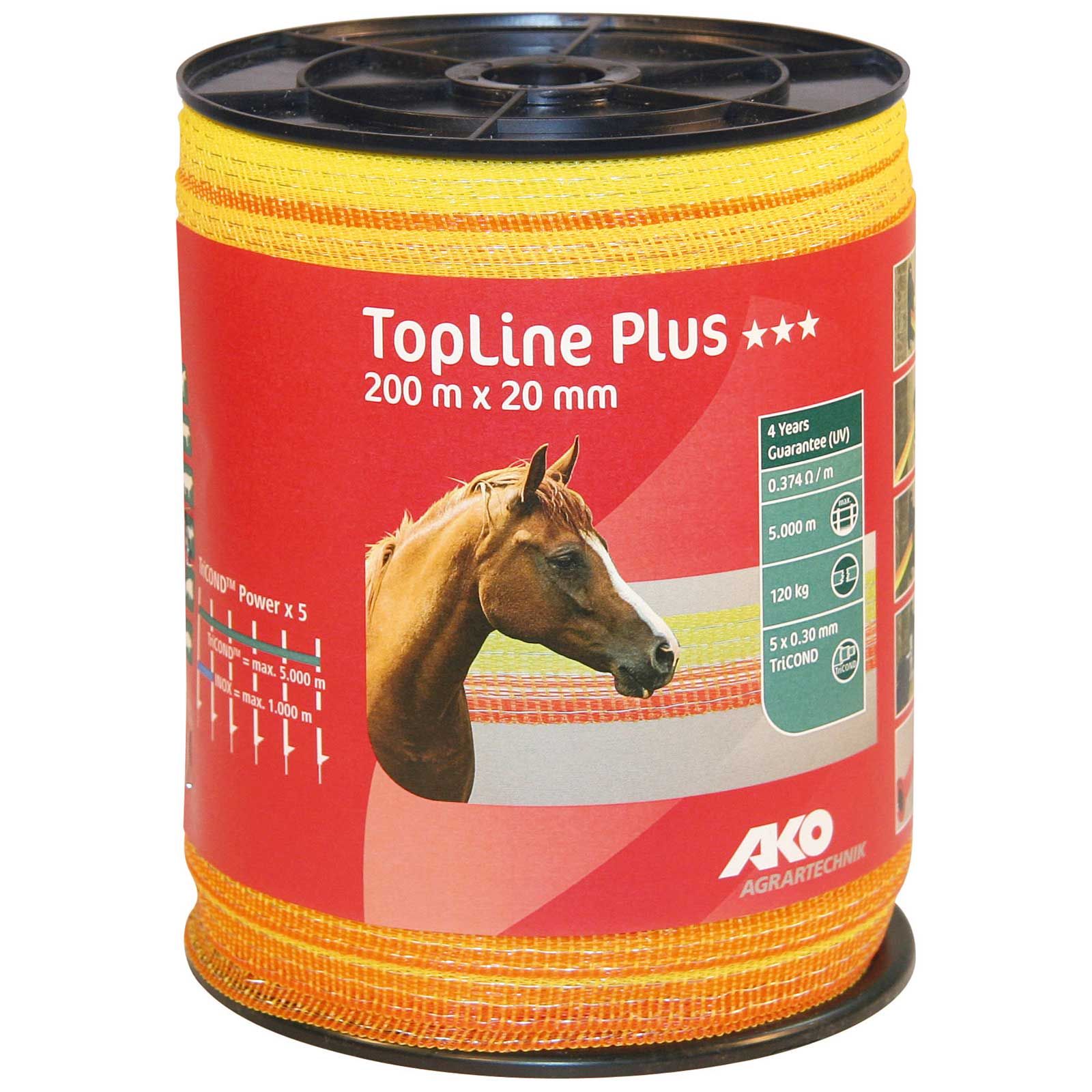 AKO Villanypásztor szalag TopLine Plus TriCOND, sárga-narancs, 200 m x 20 mm