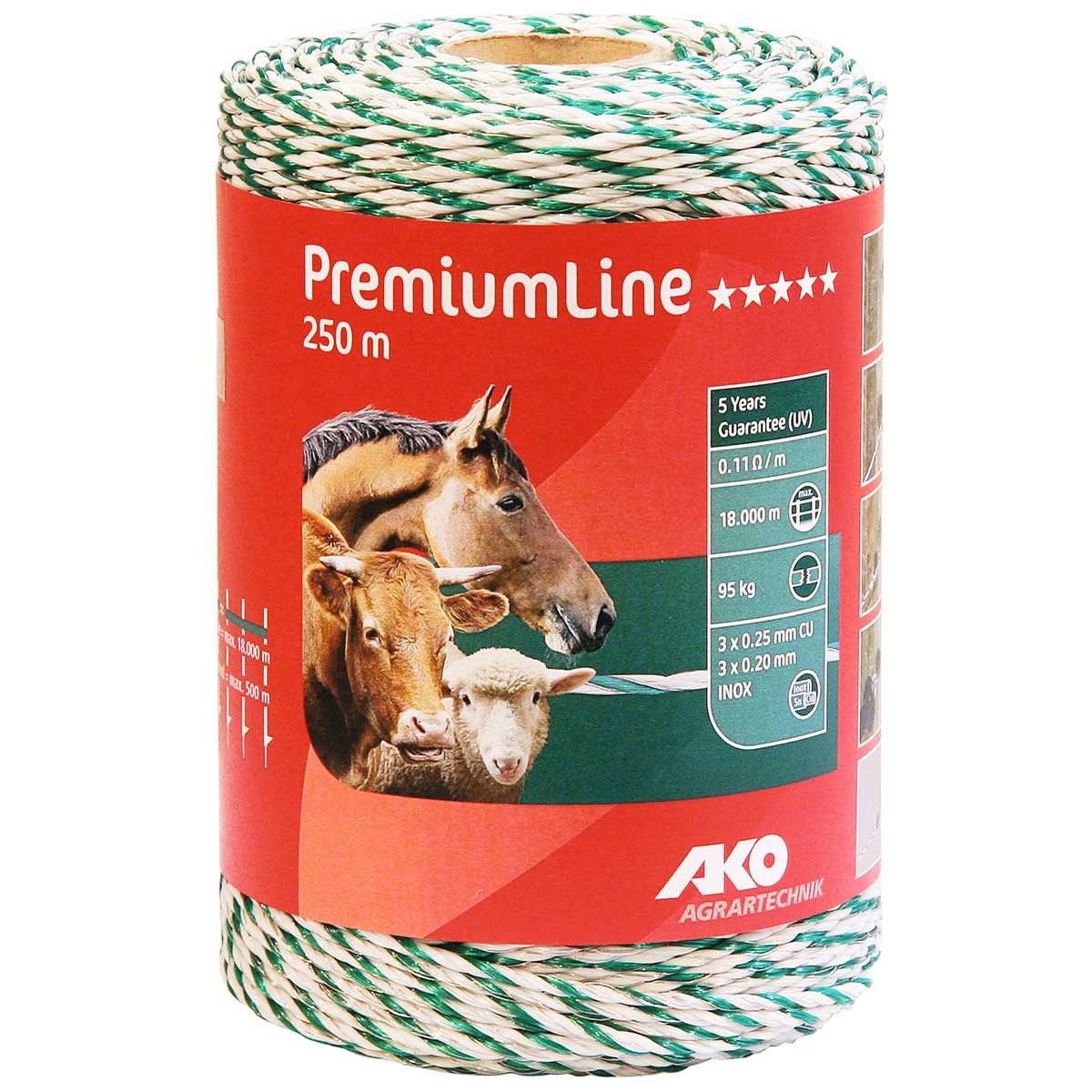 Fil de clôture électrique AKO PremiumLine 0,20 acier + 0,25 cuivre, blanc / vert