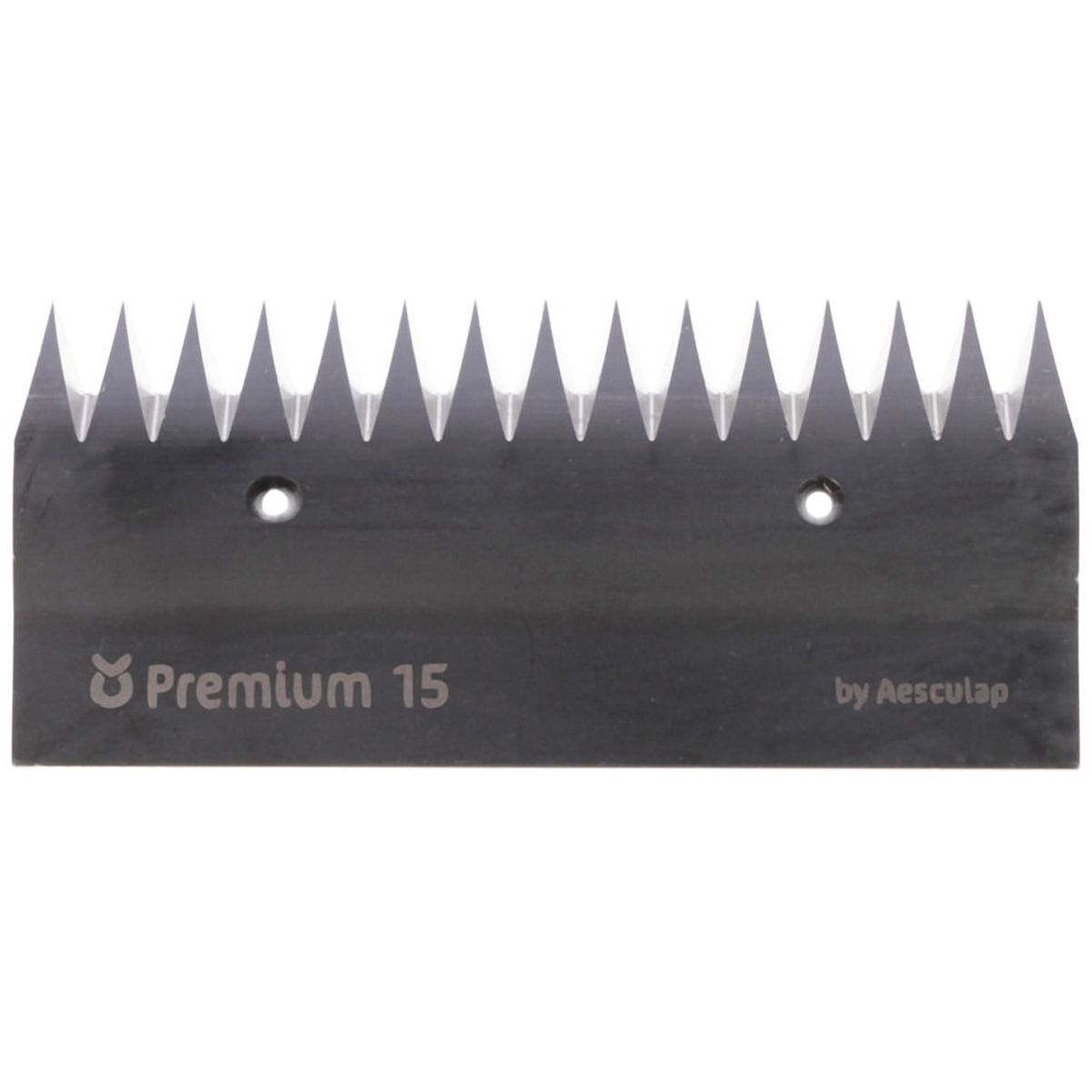 Schwarzes gezacktes Scherblatt mit Aufdruck Premium 15 by Aesculap