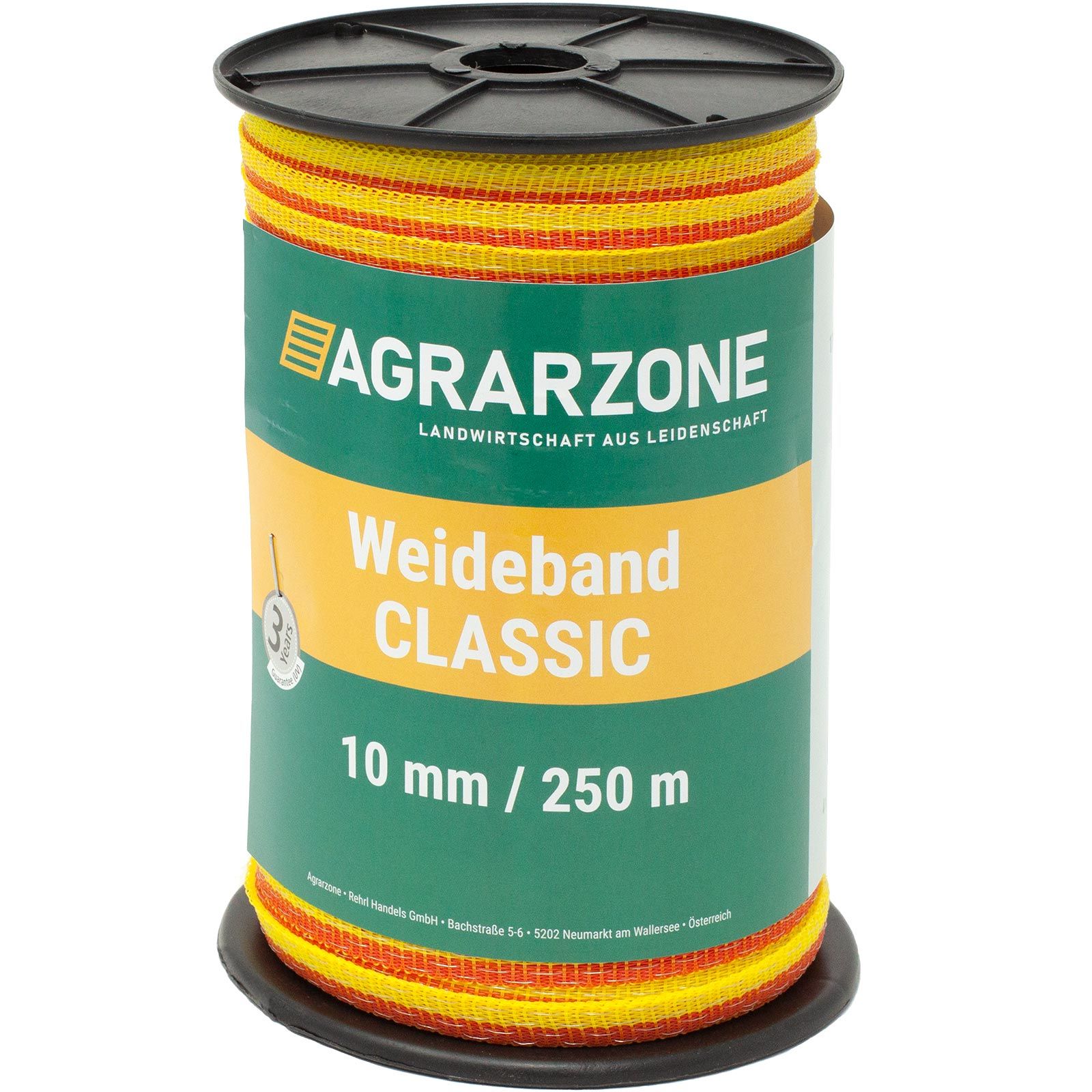 Bobine de ruban de clôture électrique jaune et rouge, Agrarzone Weideband Classic, 10 mm, 250 m