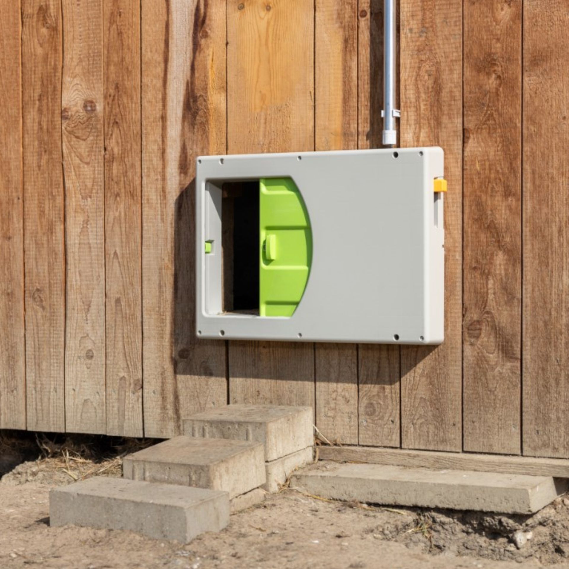 electrical box, outdoor box, storm housing, green interior, metal enclosure