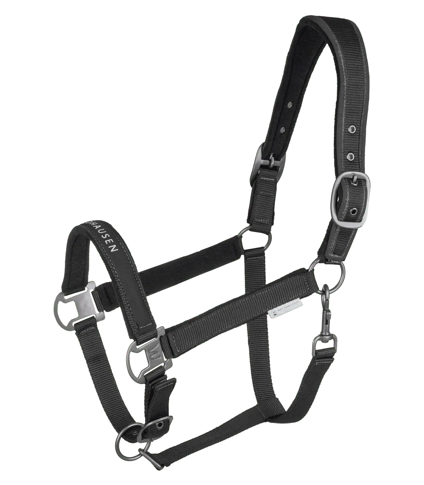 Licol Athletic Waldhausen, licol en nylon rembourré avec bossettes métalliques, Pony, Noir