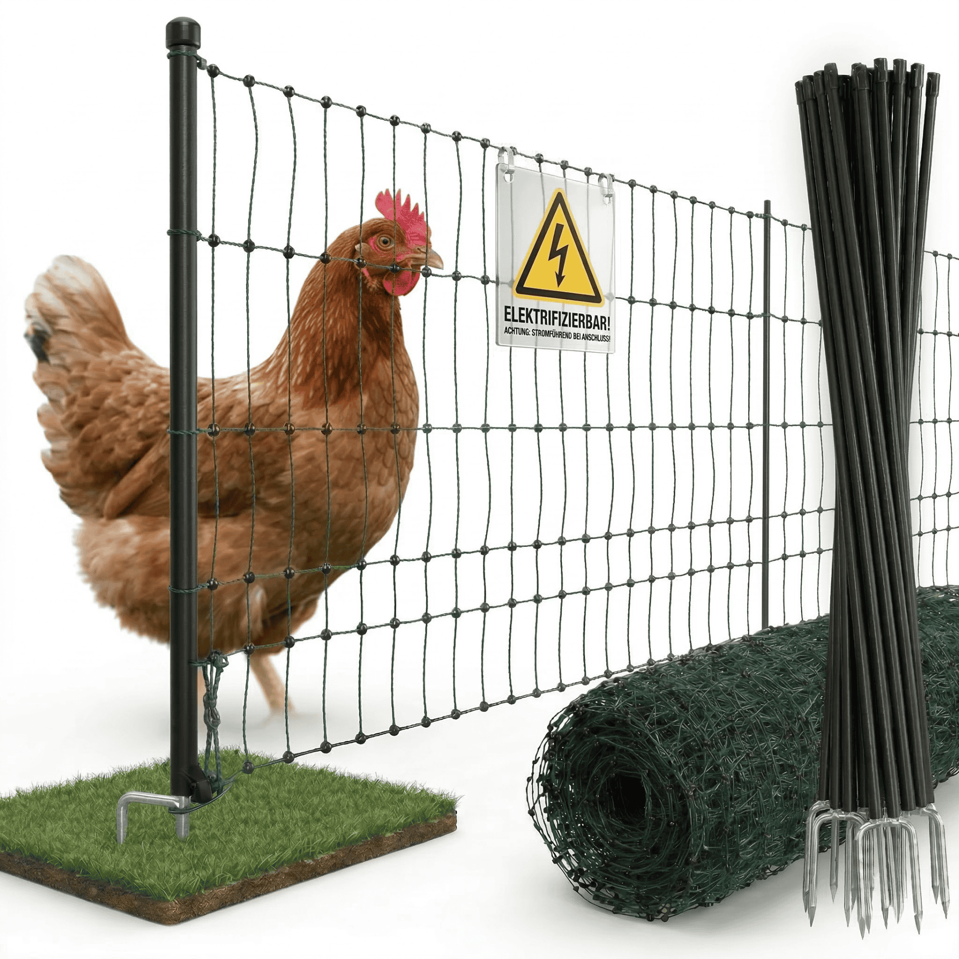 Filet pour poules Agrarzone Classic électrifié, double pointe, vert 25 m x 112 cm