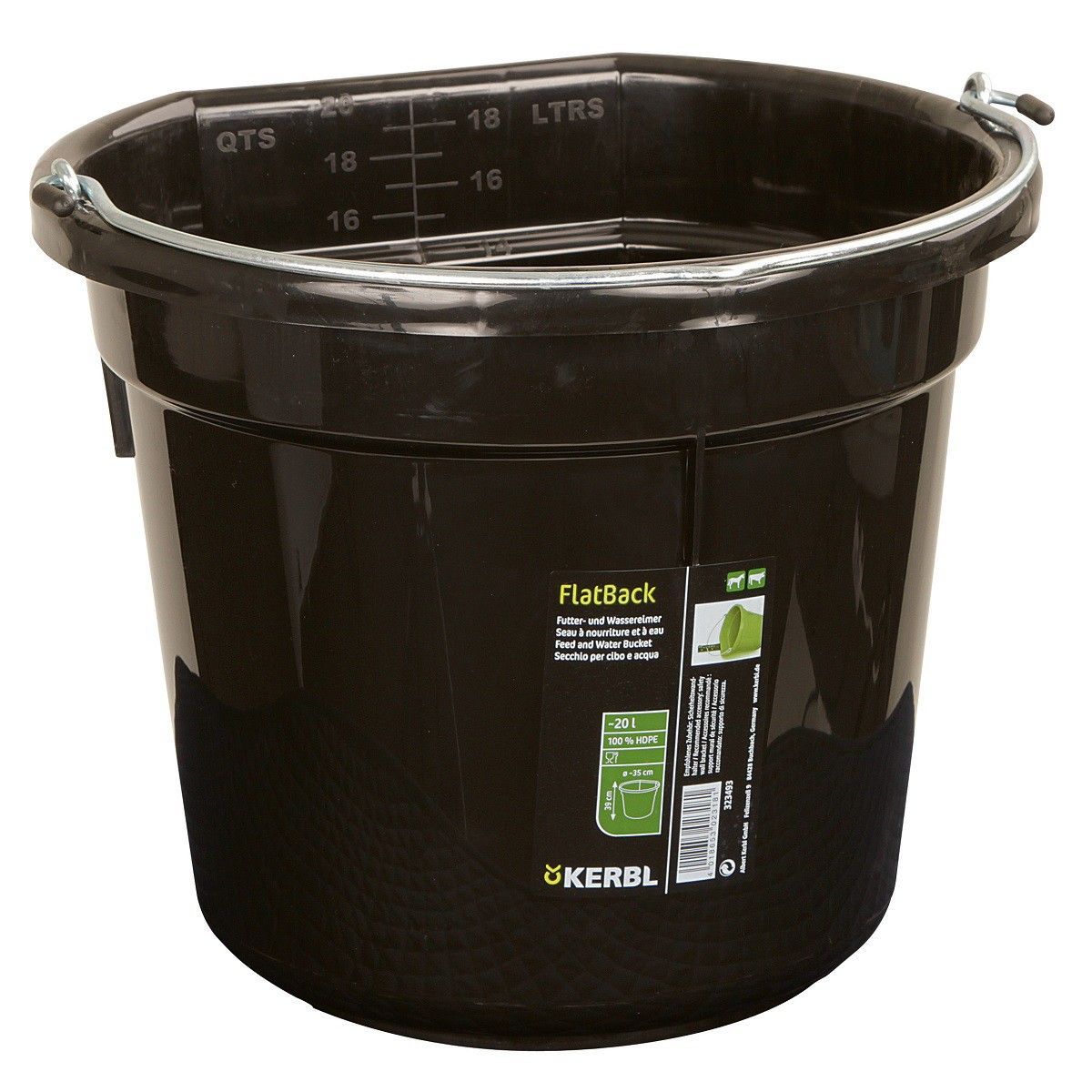 Kerbl găleată pentru furaje și apă FlatBack, aprox. 20L, plastic robust