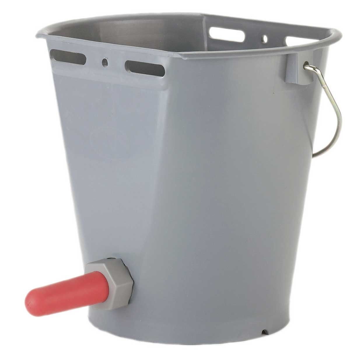 Seau pour veaux gris en plastique avec tétine 8 l
