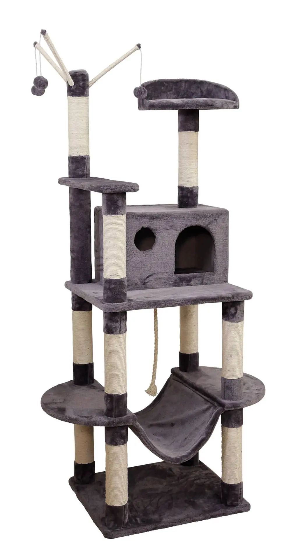 Kerbl Cat Tree Matteo Grey with Cave and Hammock, 59x52x180cm