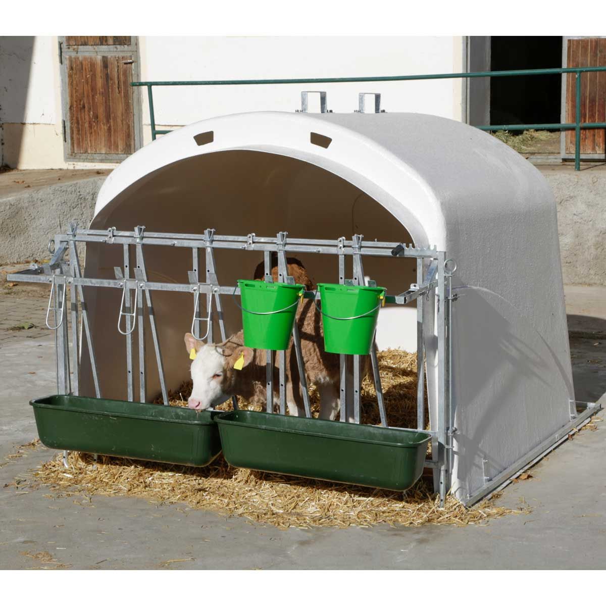 Niche à veaux Kerbl CalfHouse Premium XL, iglou de groupe pour veaux, avec cornadis