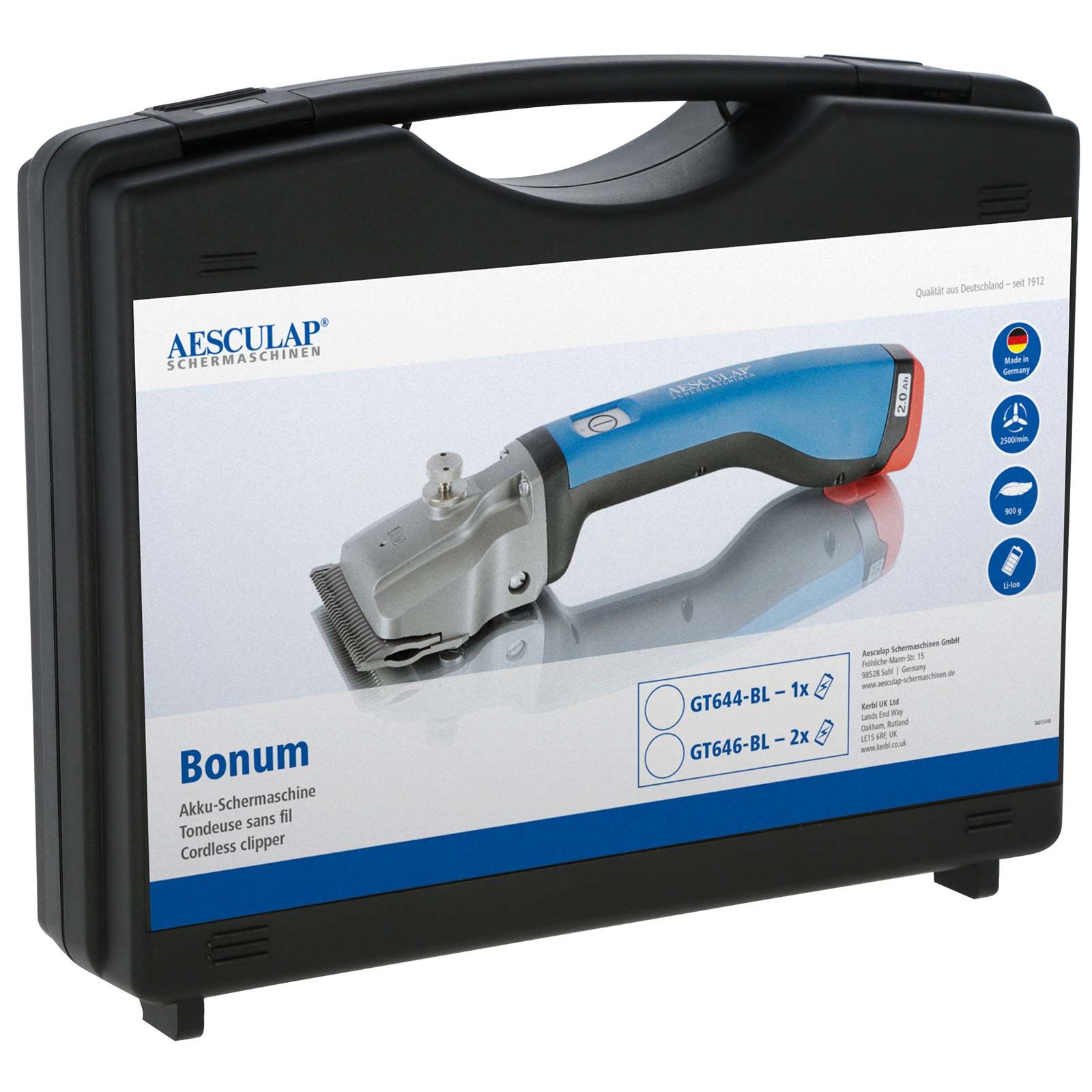 Aesculap Bonum Pferde-Schermaschine Akku blau, leicht & leise, Verpackung