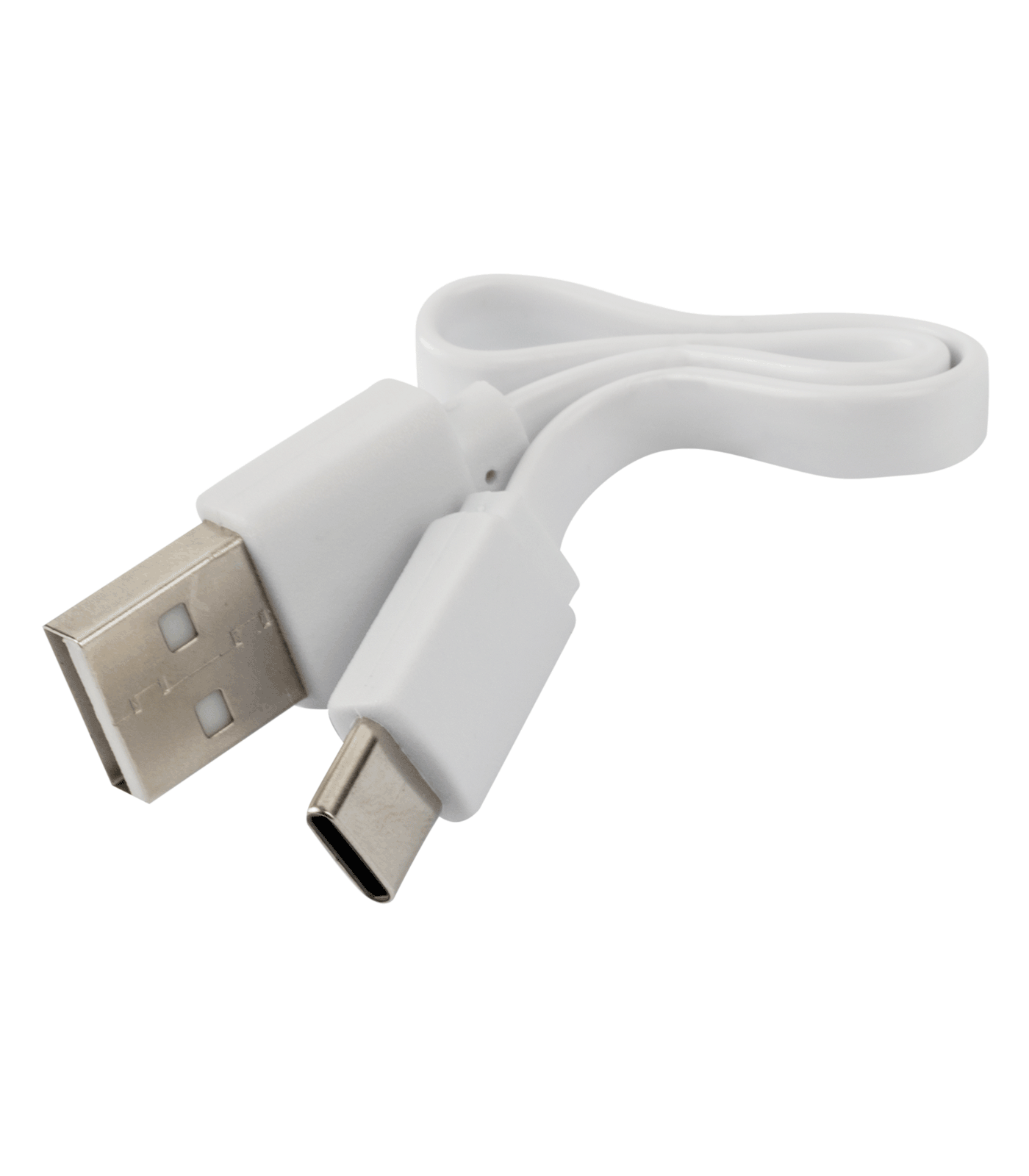 weißes USB Kabel mit USB C Stecker, flach und gebogen