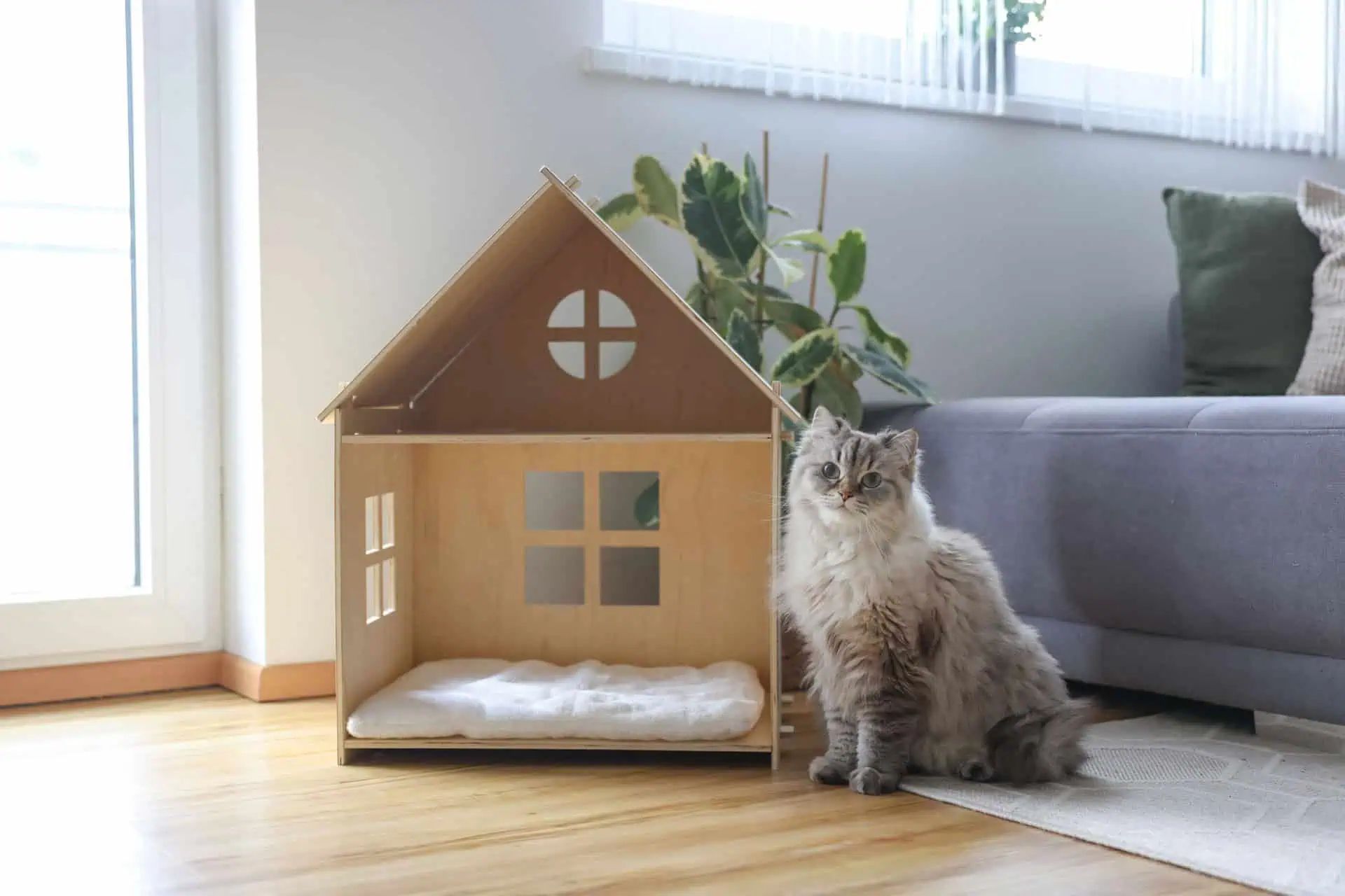 Kerbl Katzenhaus Yvi Indoor, doppelstöckig, 50x38x67 cm, im Einsatz, im Wohnraum