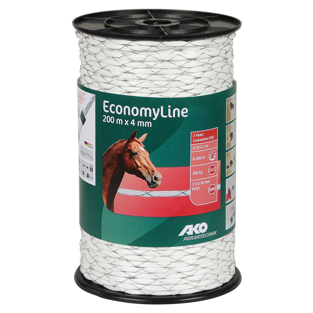 Ako Weidezaunseil EconomyLine kreuzgewickelt 200m, Ø 4mm, 2x0.50 FeZn