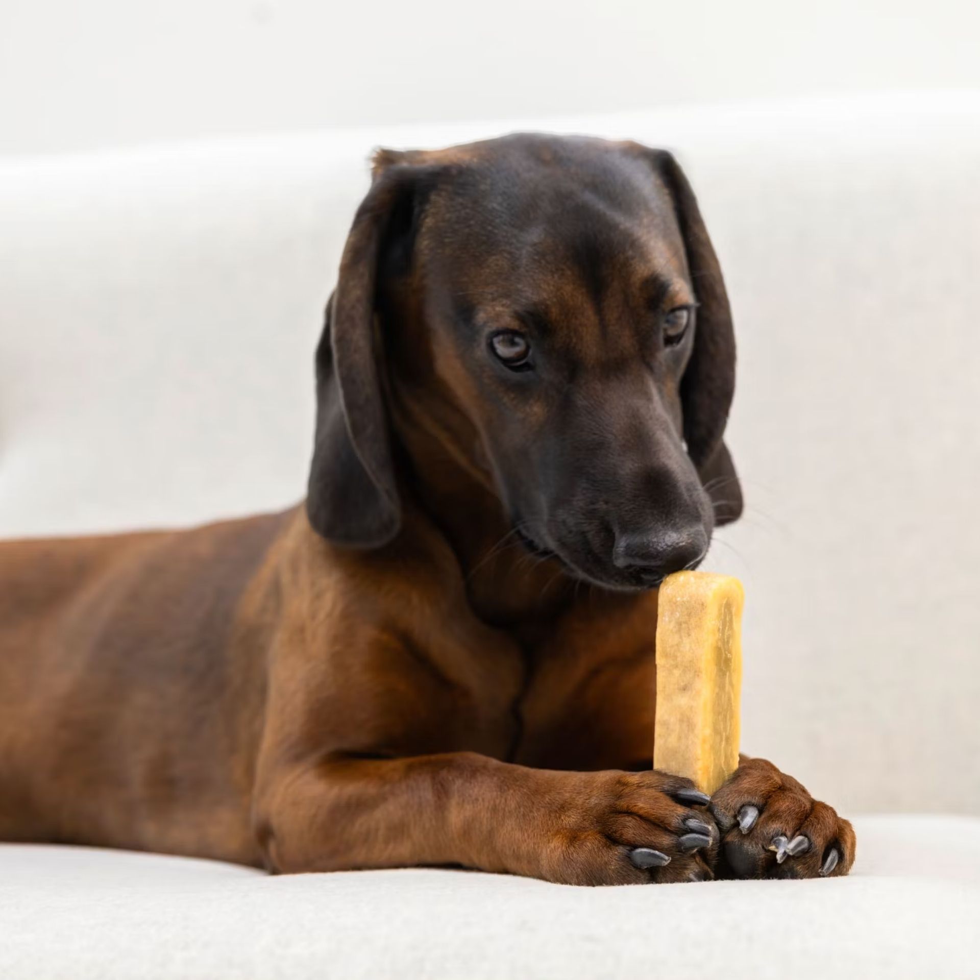 dog, brown, short-haired, bone, chew toy