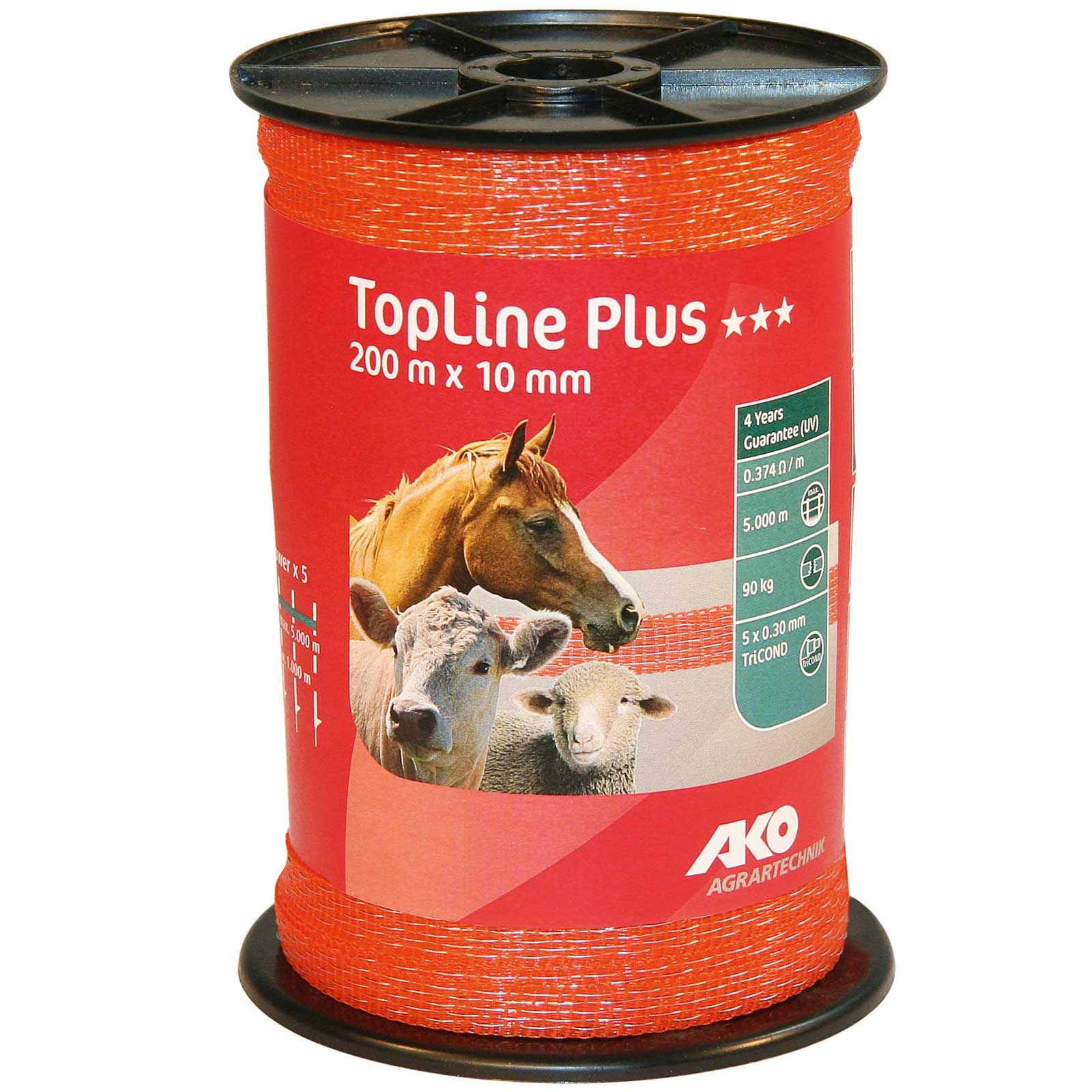 Ruban de clôture électrique AKO TopLine Plus 200m, 10mm, 5x0.30 TriCOND, orange