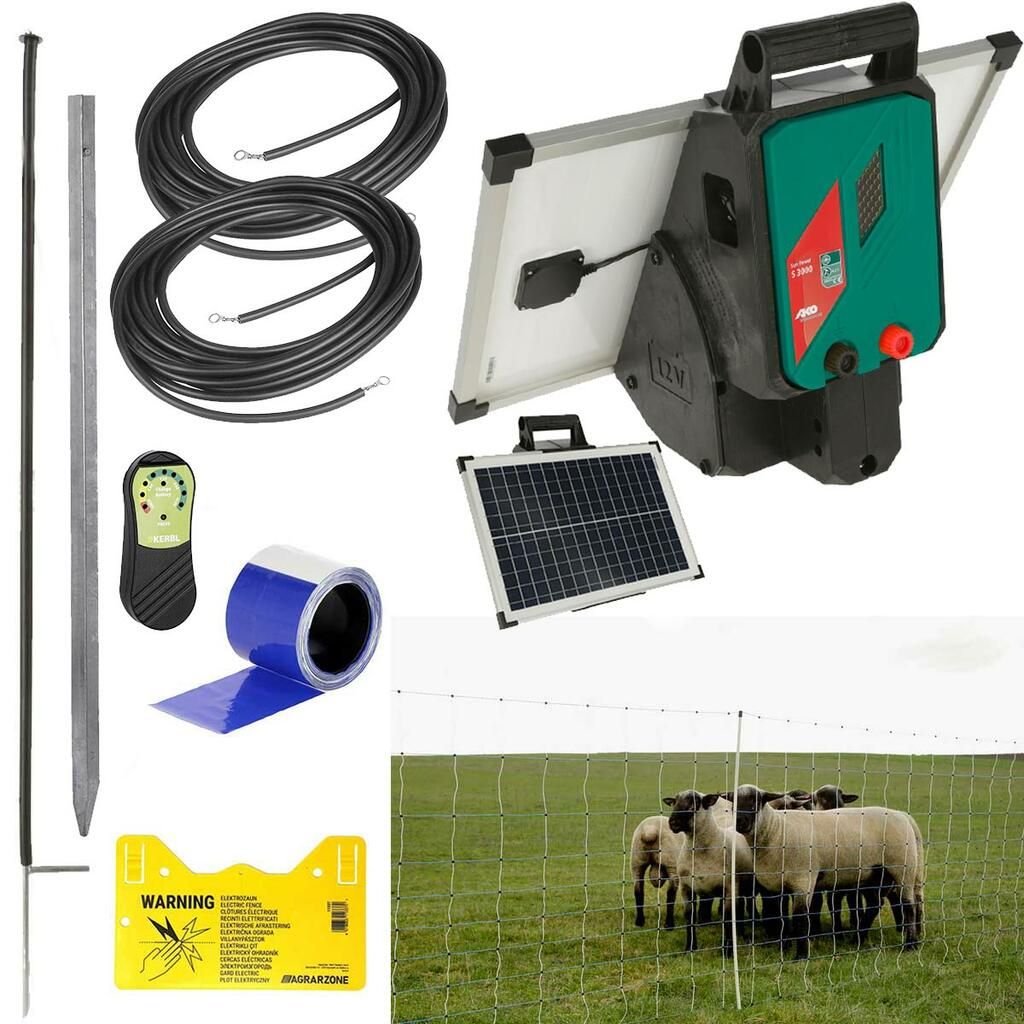 Wolfzaun Komplett Set 12V Solar, Netz 400 m x 122 cm, Lieferumfang