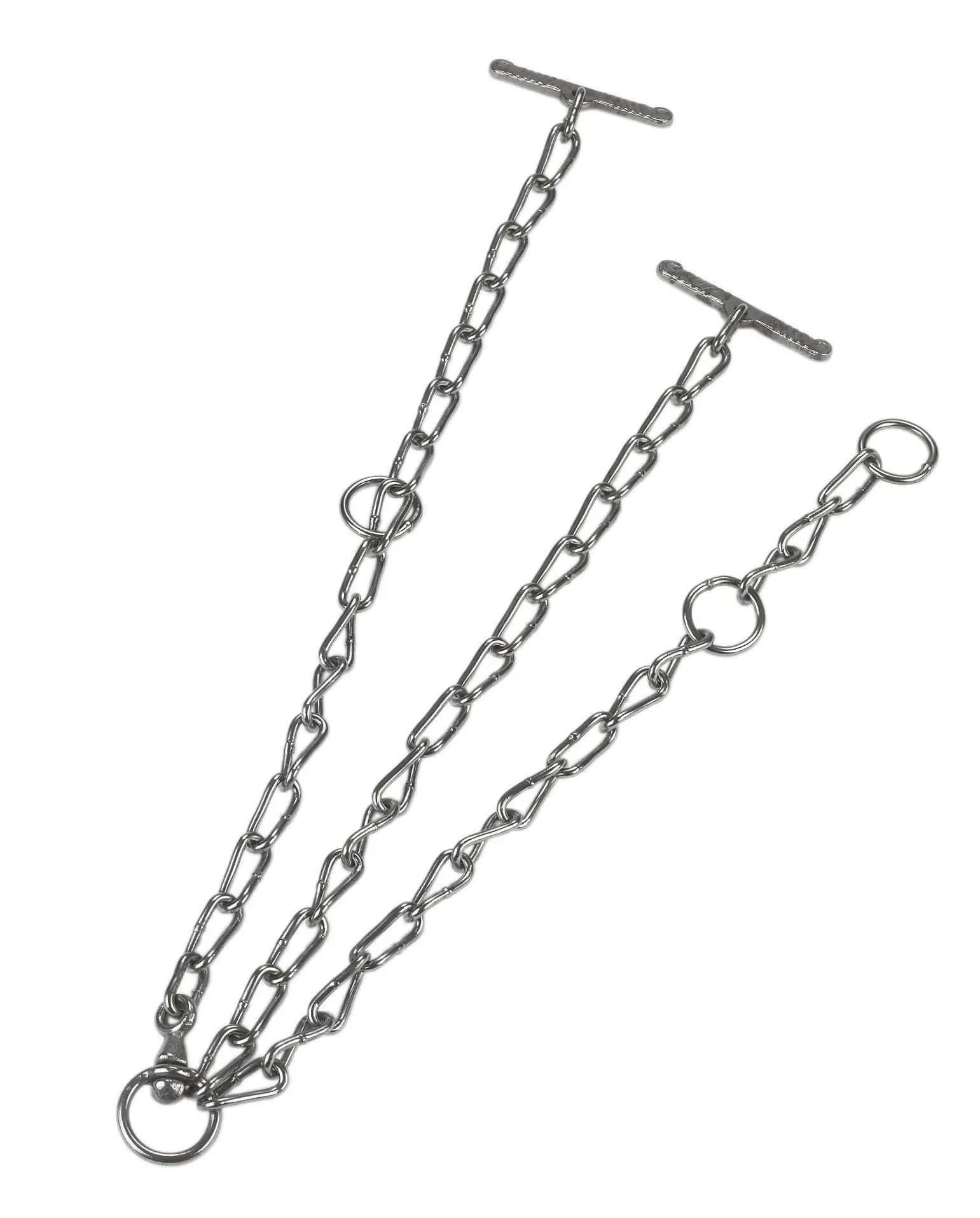 Metallkedjor med T-handtag och ringar för att leda djur