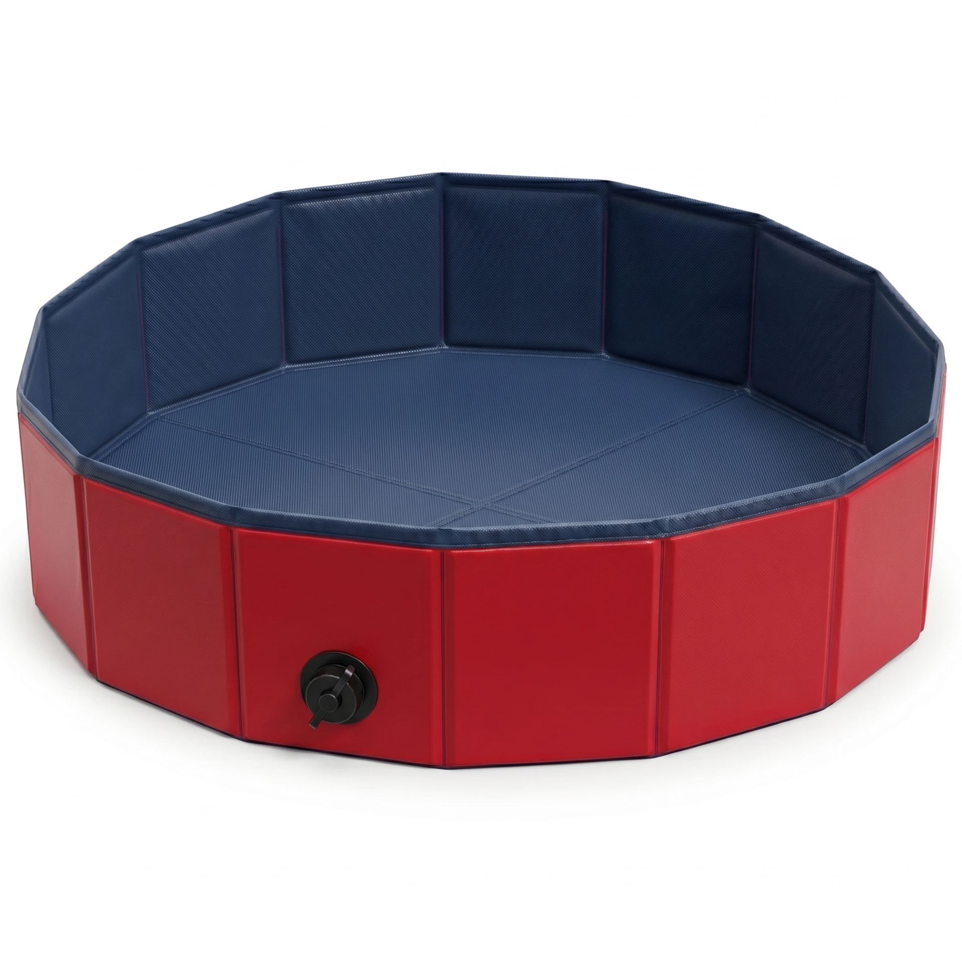 inflatable pool, round pool, blue interior, red exterior, air pump knob