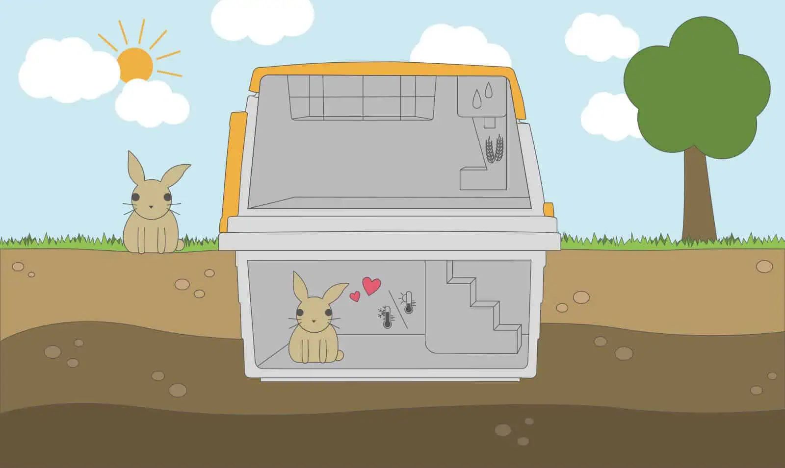 Kerbl Kaninchenbau Bunny Base Komplettset mit Trink- und Fressvorrichtung, Infografik