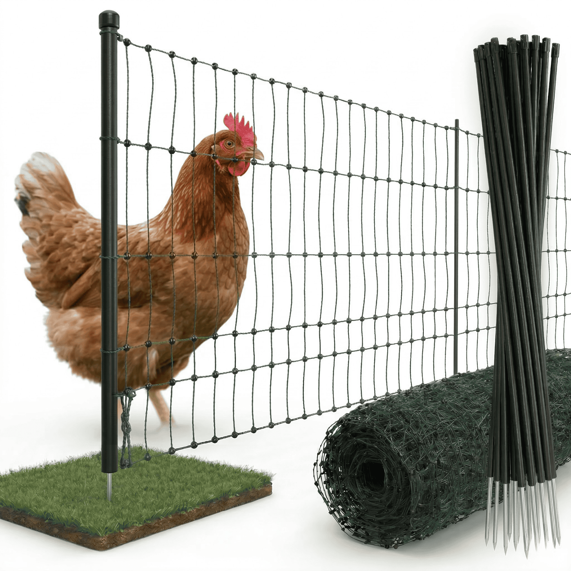 Agrarzone Geflügelnetz Classic ohne Strom, Einzelspitze, grün, Lieferumfang